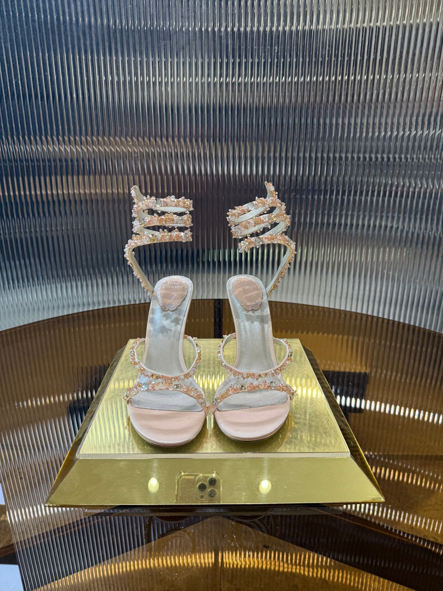 René Caovilla Crystal Spiral Heeled Sandals – 2025SS