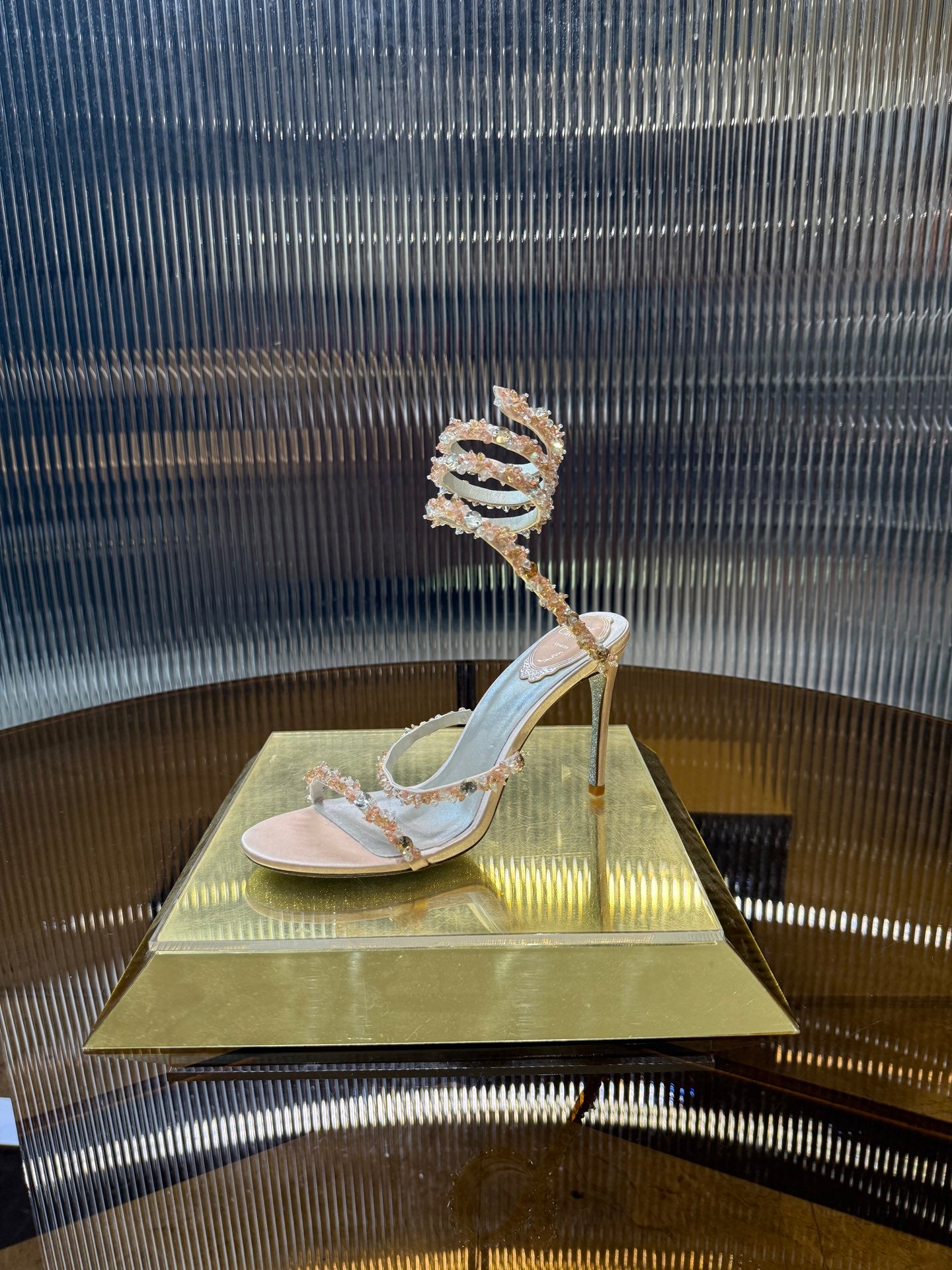 René Caovilla Crystal Spiral Heeled Sandals – 2025SS