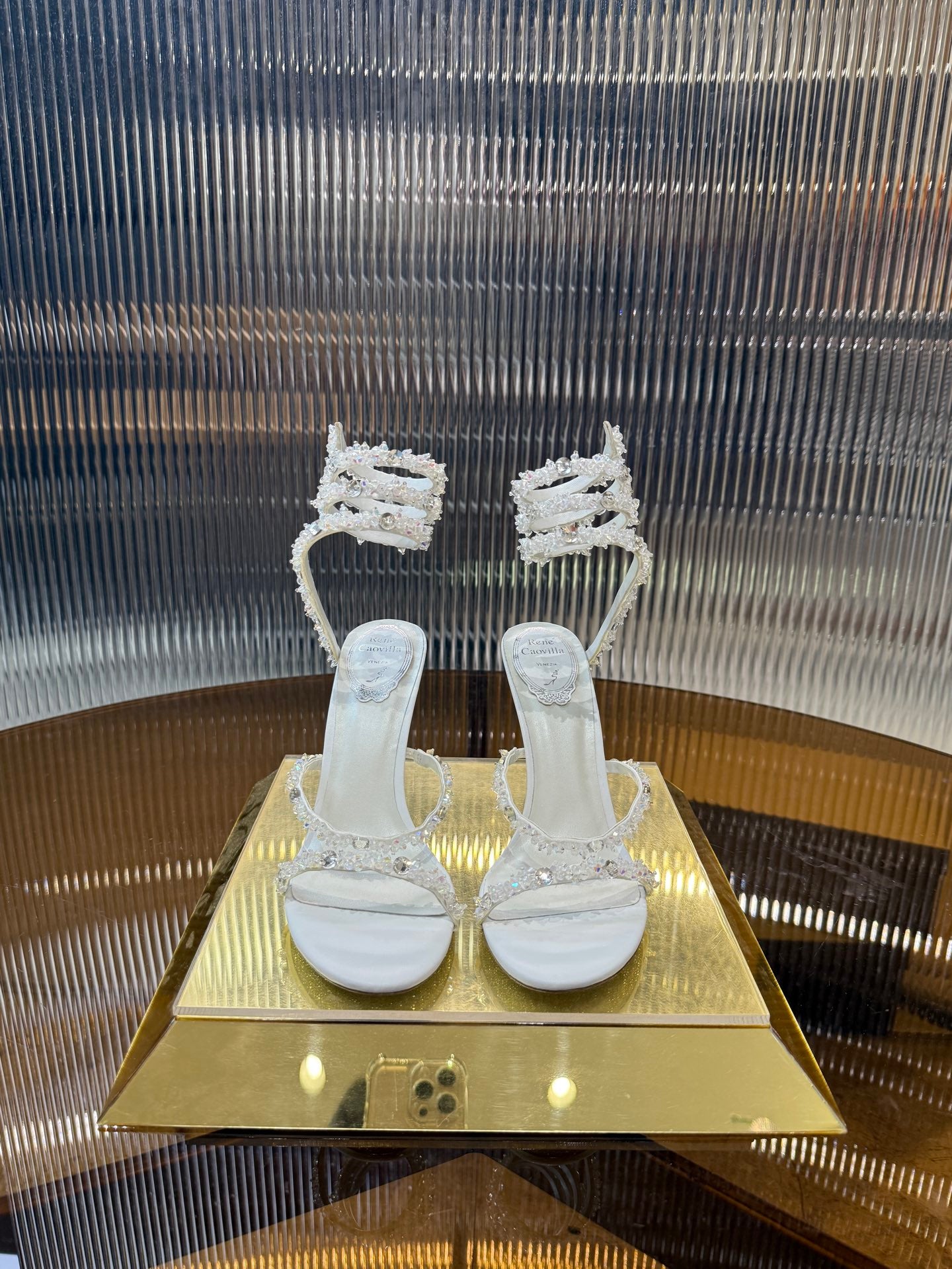 René Caovilla Crystal Spiral Heeled Sandals – 2025SS
