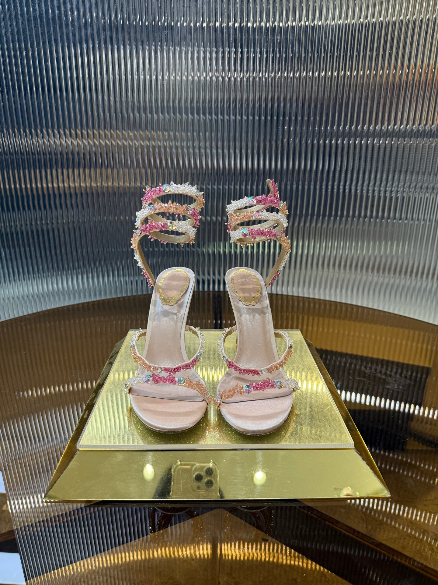 René Caovilla Crystal Spiral Heeled Sandals – 2025SS