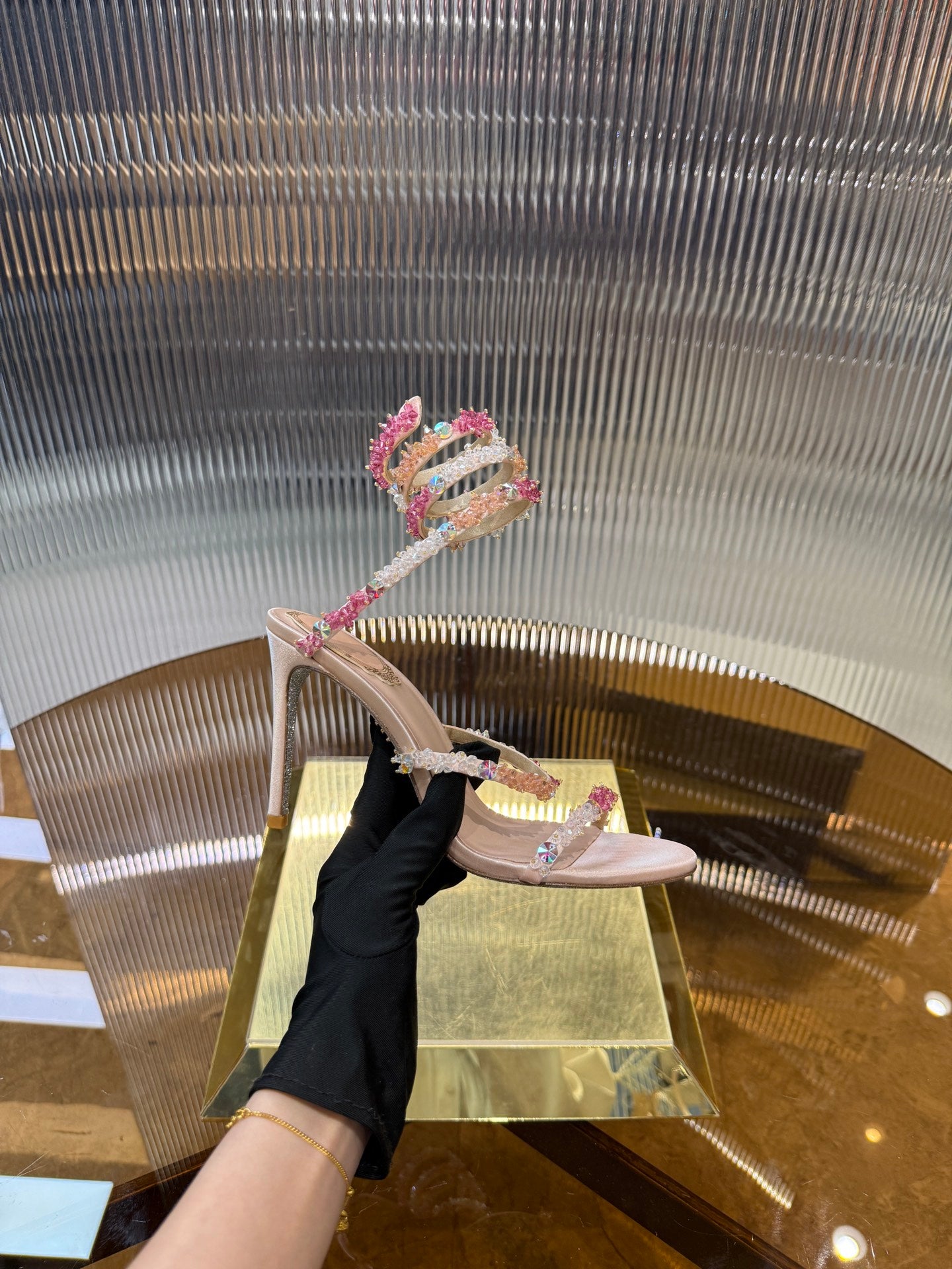 René Caovilla Crystal Spiral Heeled Sandals – 2025SS
