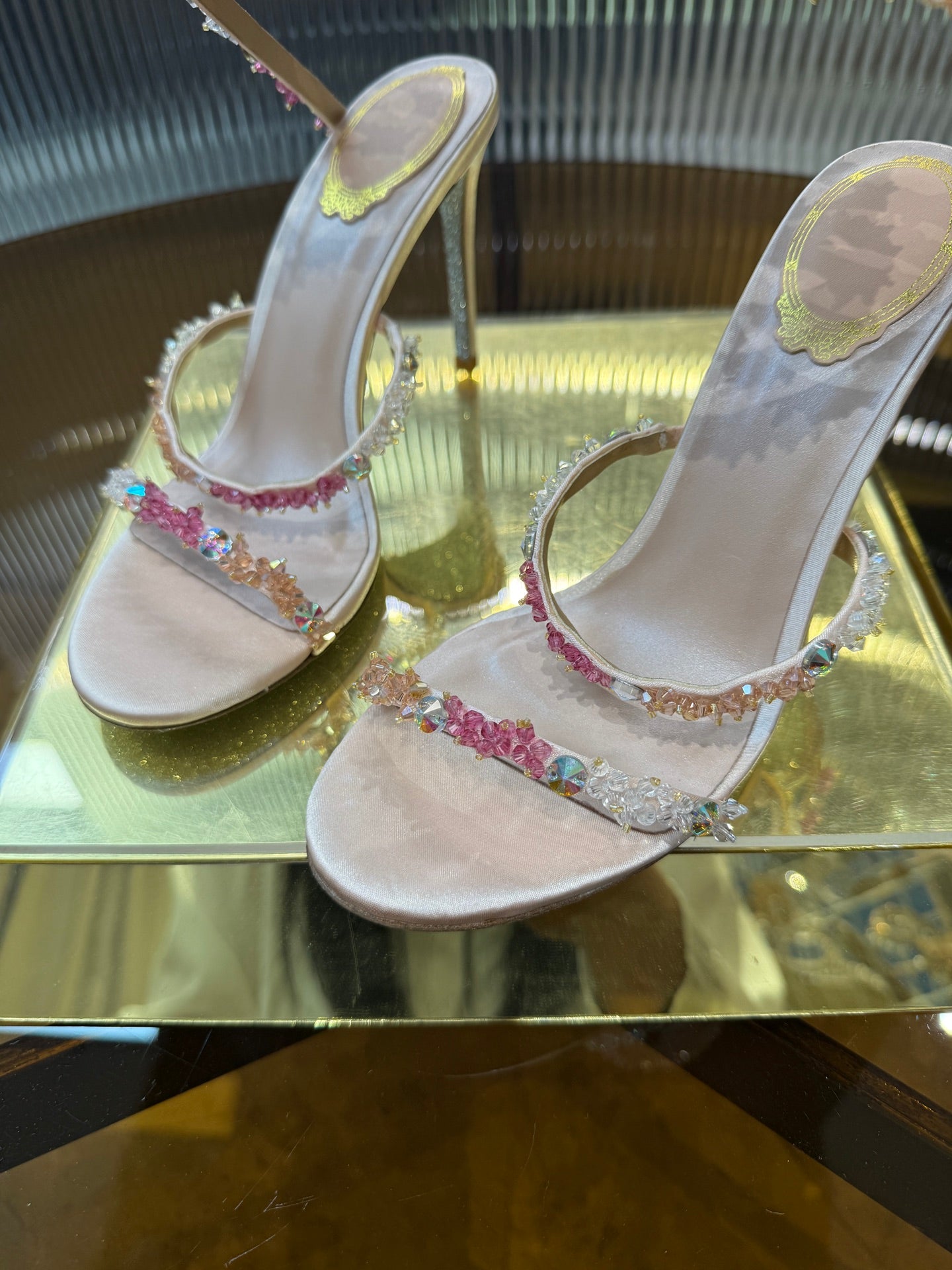 René Caovilla Crystal Spiral Heeled Sandals – 2025SS