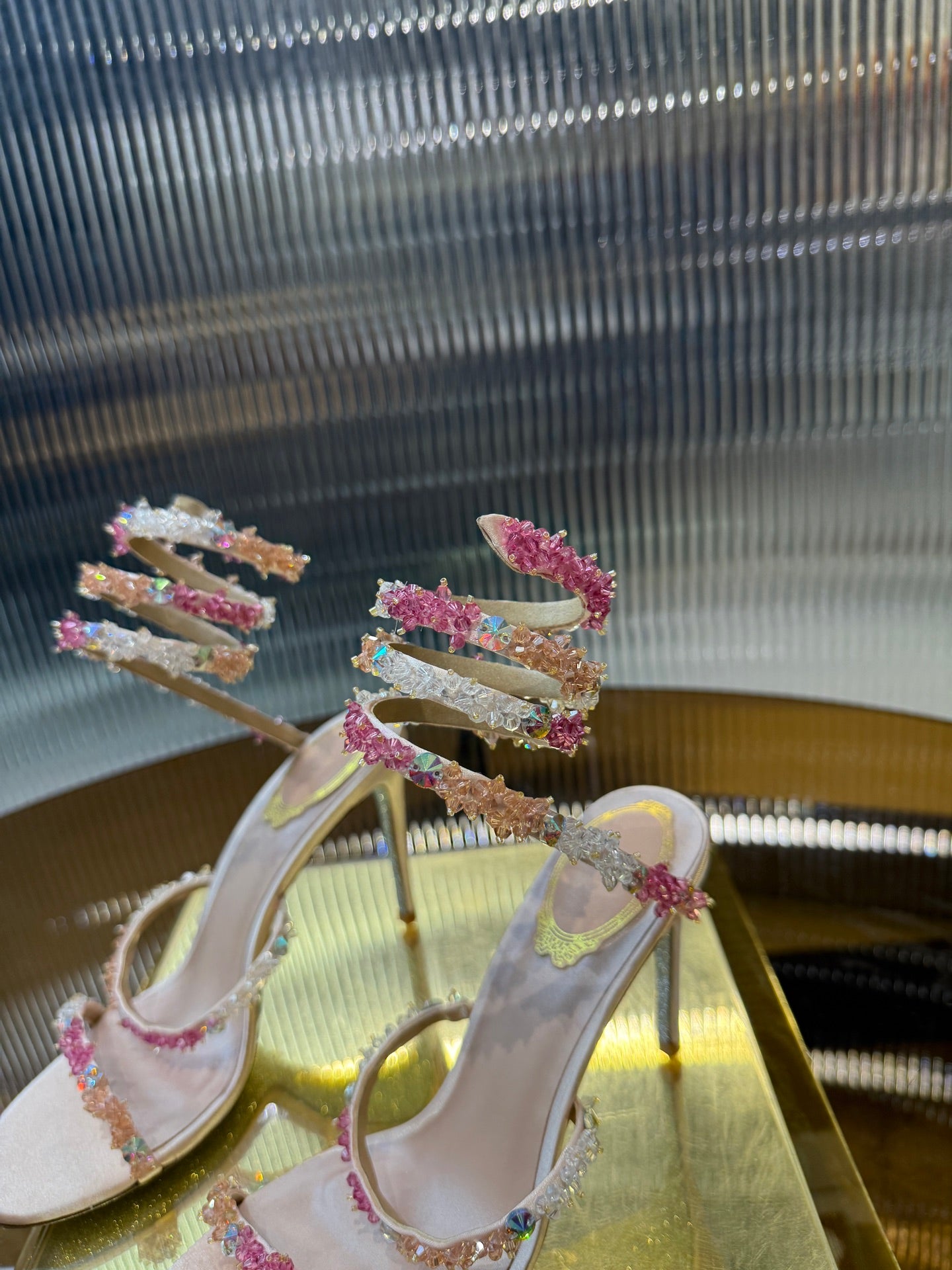 René Caovilla Crystal Spiral Heeled Sandals – 2025SS