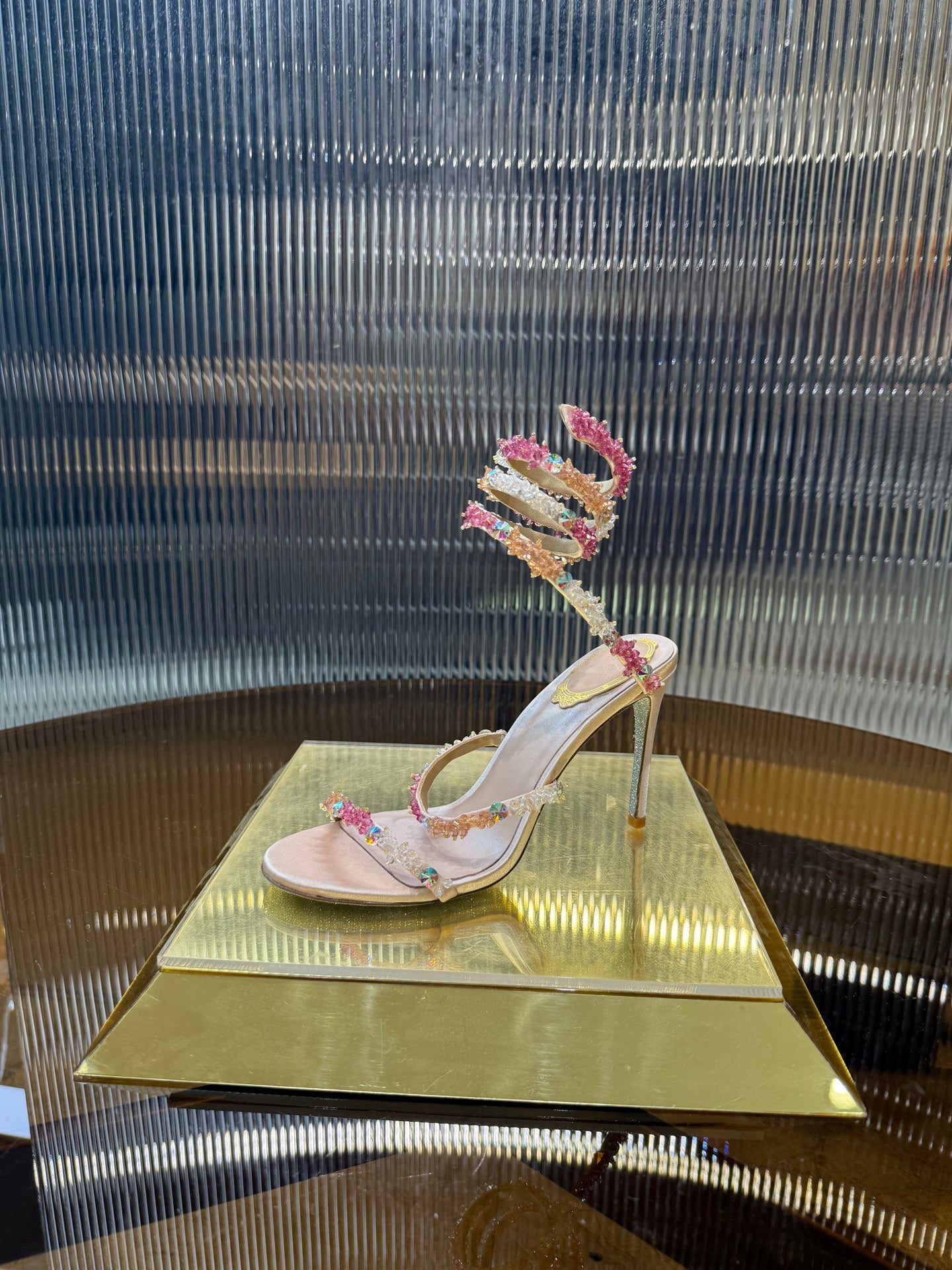 René Caovilla Crystal Spiral Heeled Sandals – 2025SS