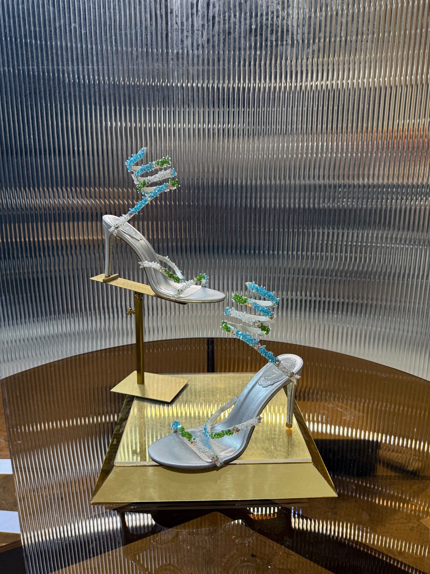 René Caovilla Crystal Spiral Heeled Sandals – 2025SS