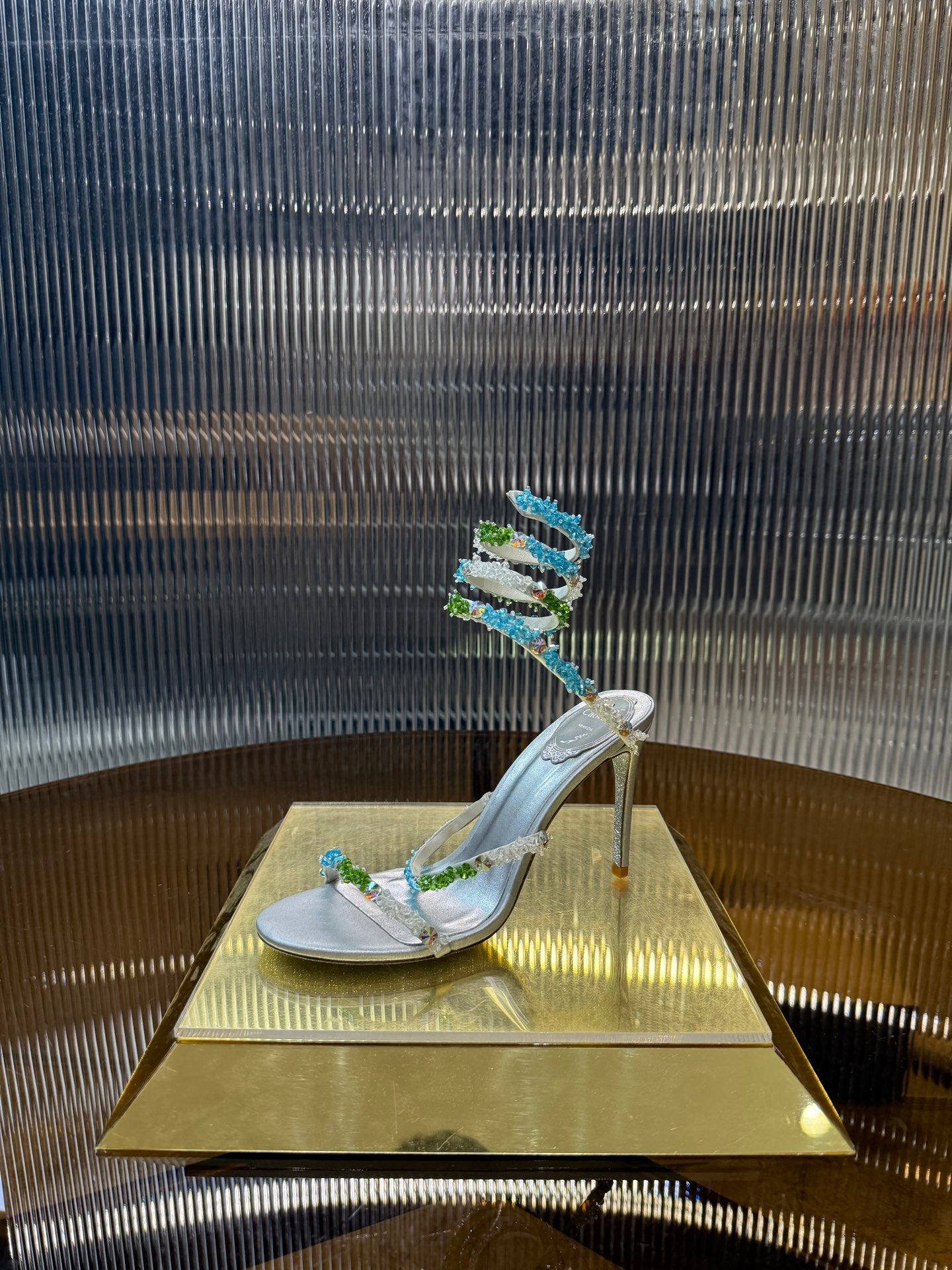 René Caovilla Crystal Spiral Heeled Sandals – 2025SS