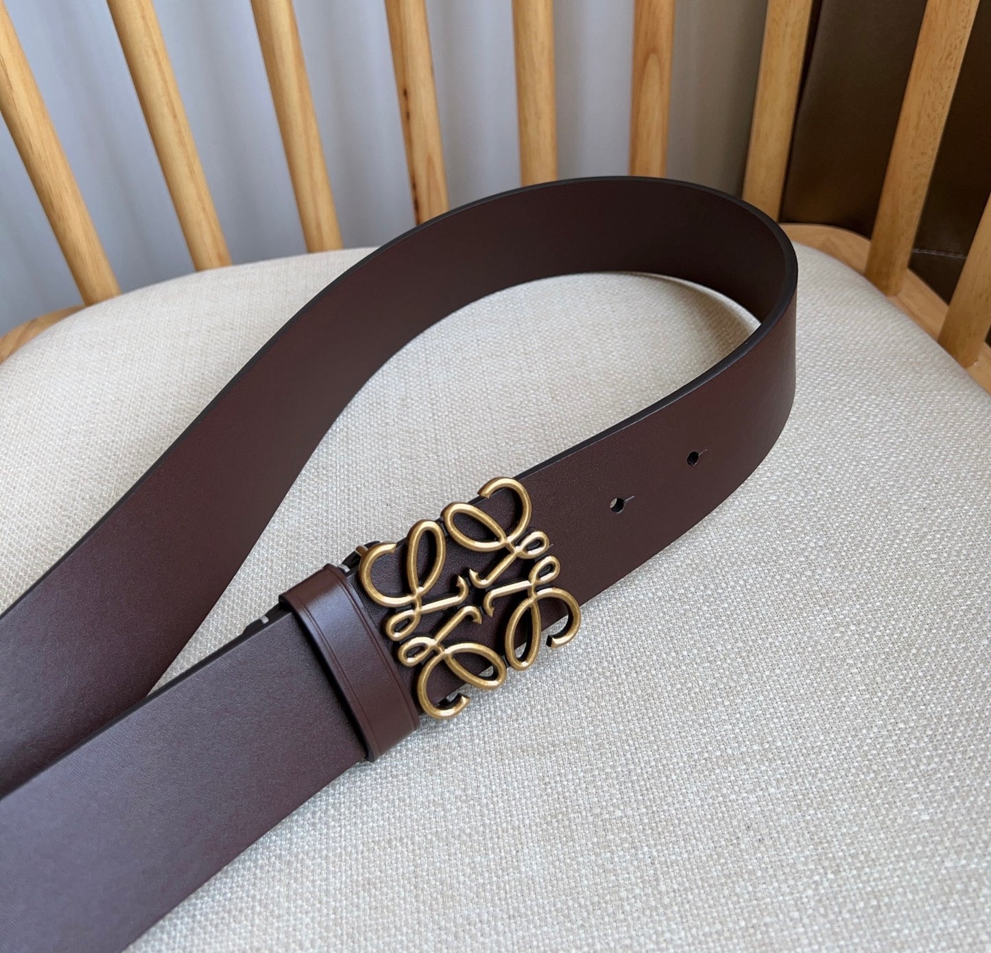 Loewe Narrow Leather Belt with Anagram Padlock Buckle