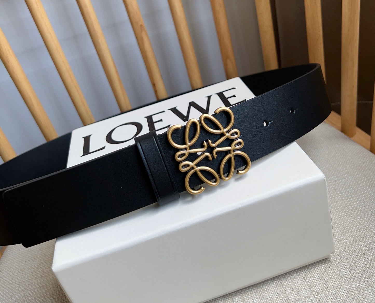 Loewe Narrow Leather Belt with Anagram Padlock Buckle