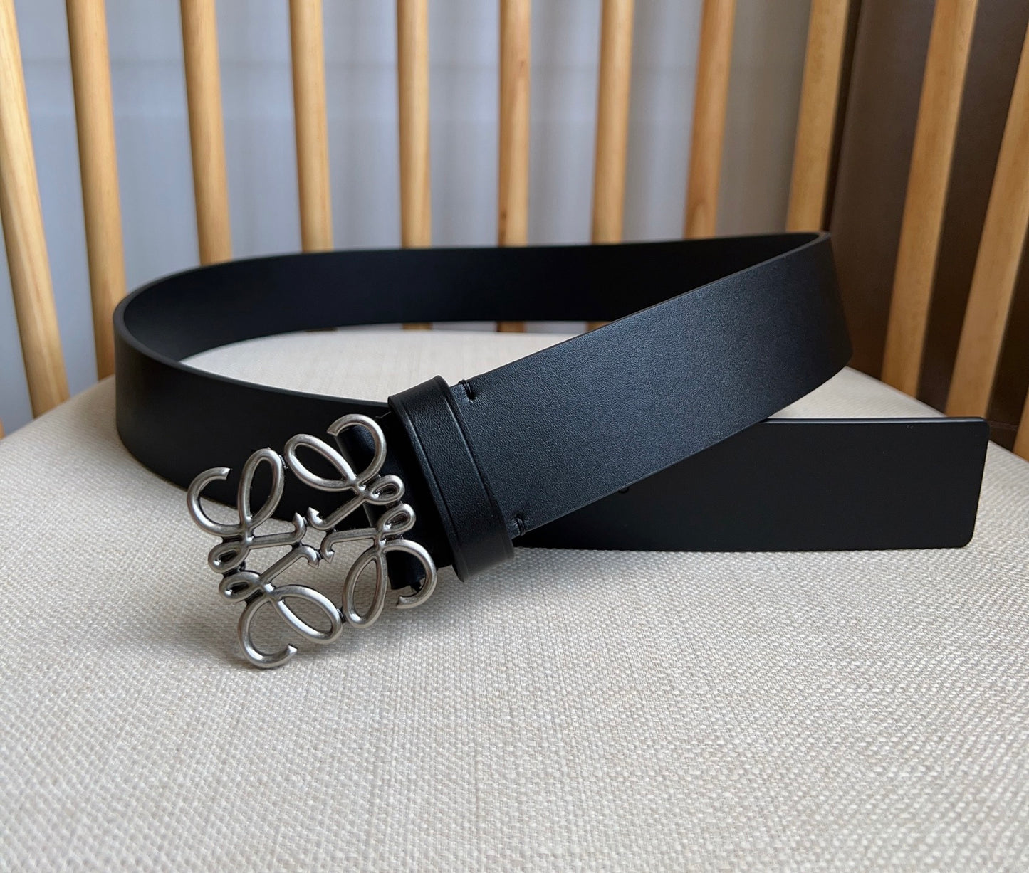 Loewe Narrow Leather Belt with Anagram Padlock Buckle