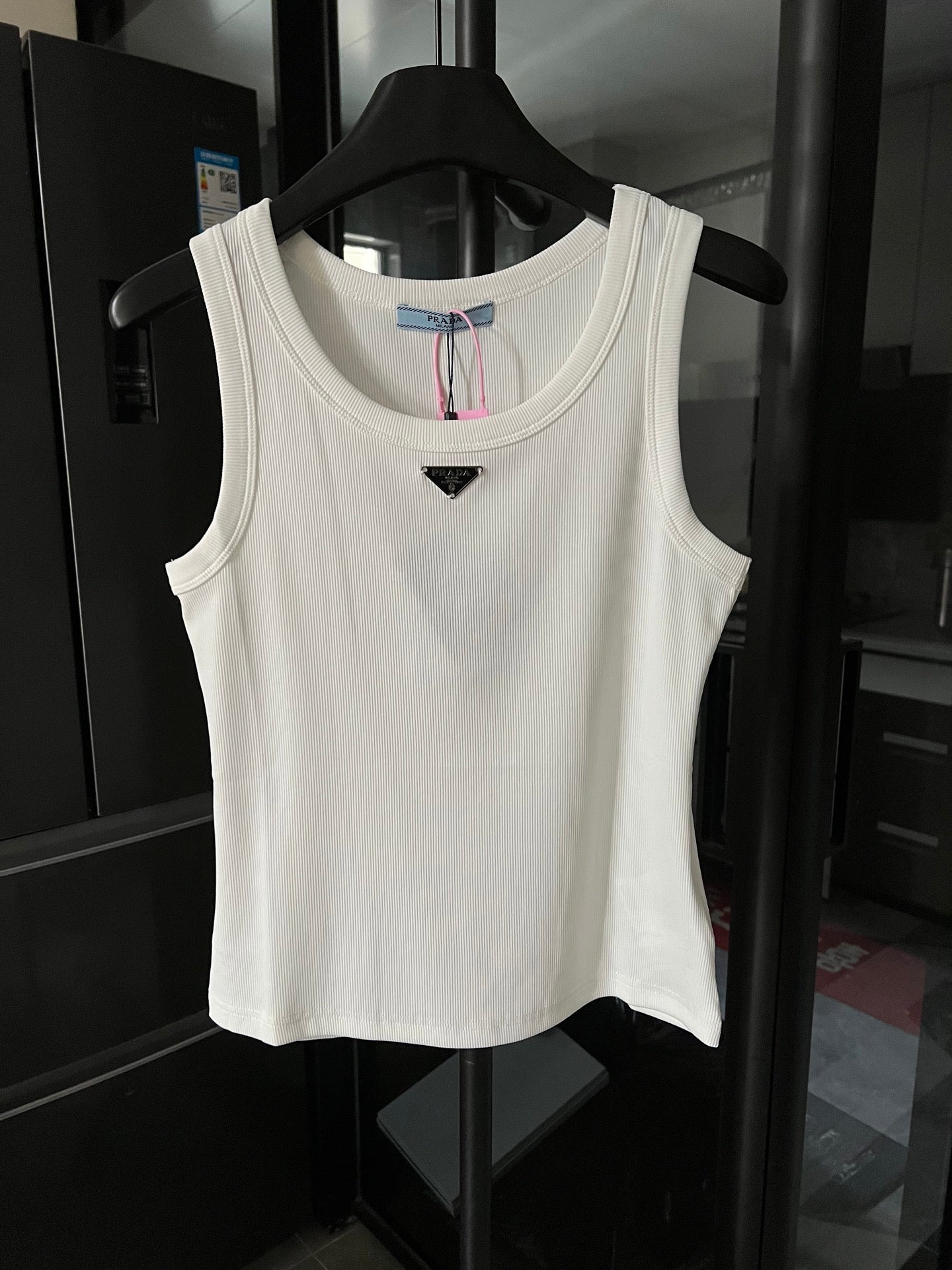 Prada Metal Triangle Logo Ribbed Tank Top – 25SS