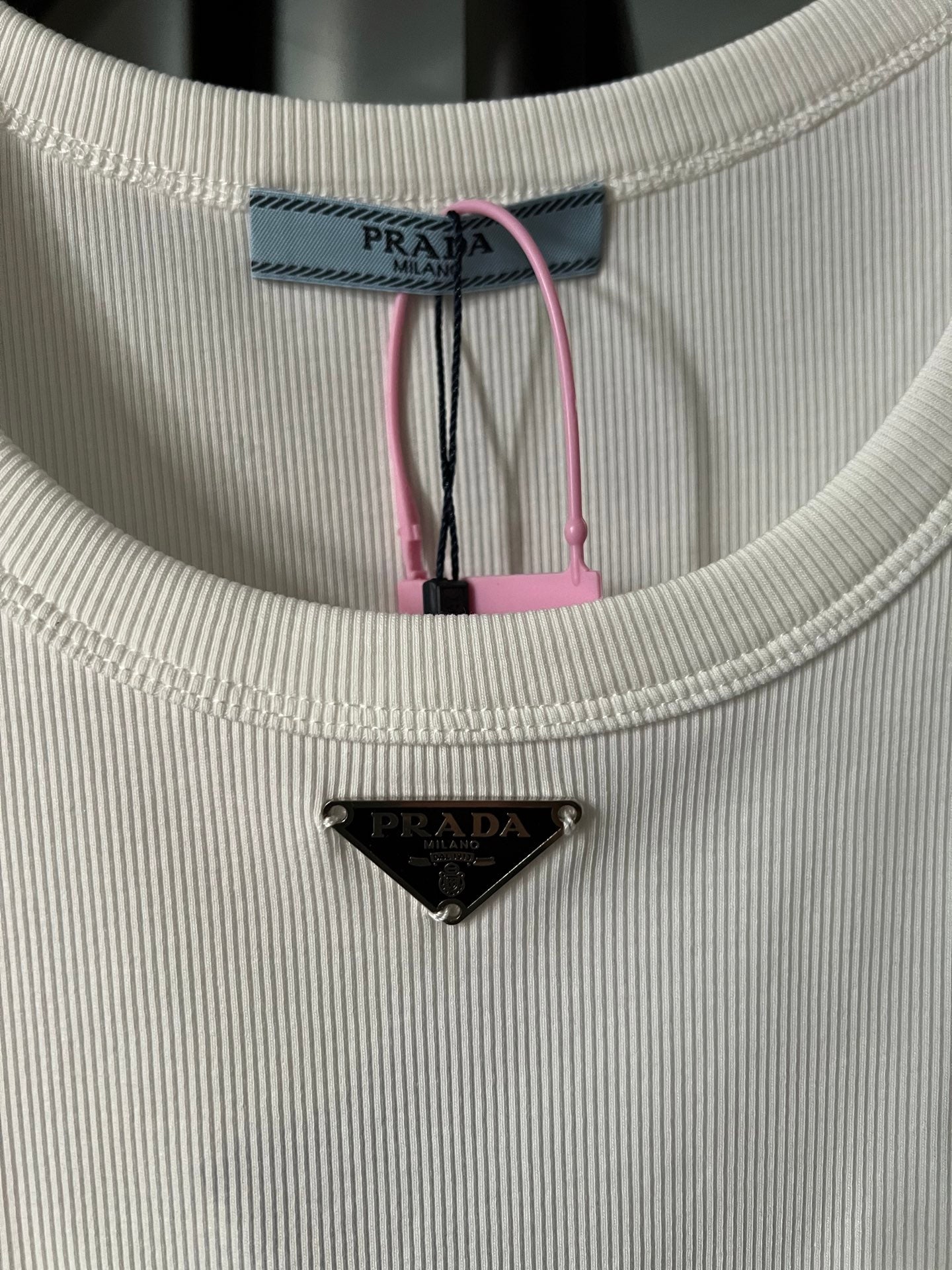 Prada Metal Triangle Logo Ribbed Tank Top – 25SS