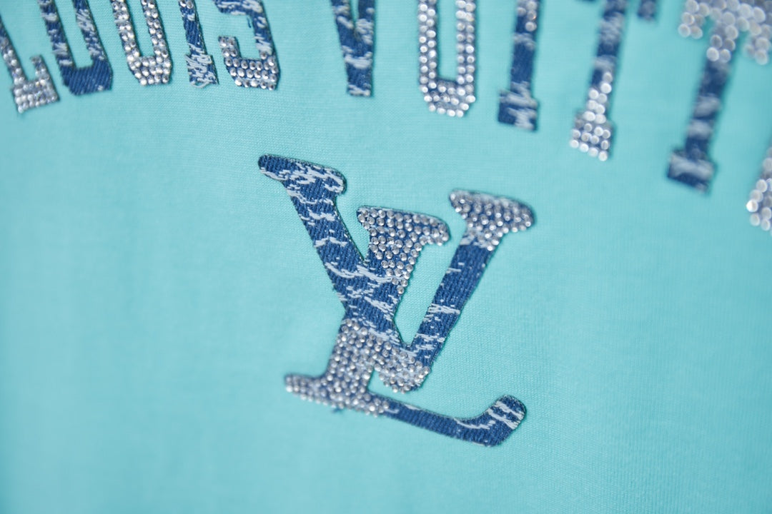 Louis Vuitton Denim Patchwork Rhinestone T-Shirt – 26SS Early Spring Collection