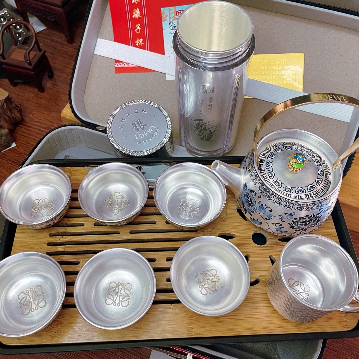 Loewe 999 Silver Enamel Tea Set