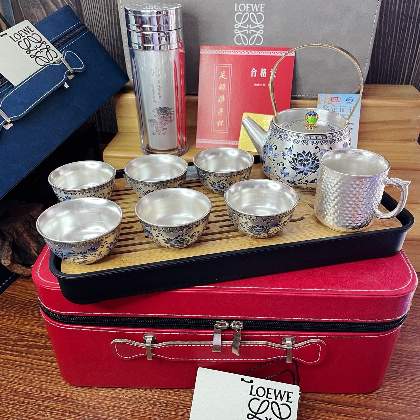 Loewe 999 Silver Enamel Tea Set