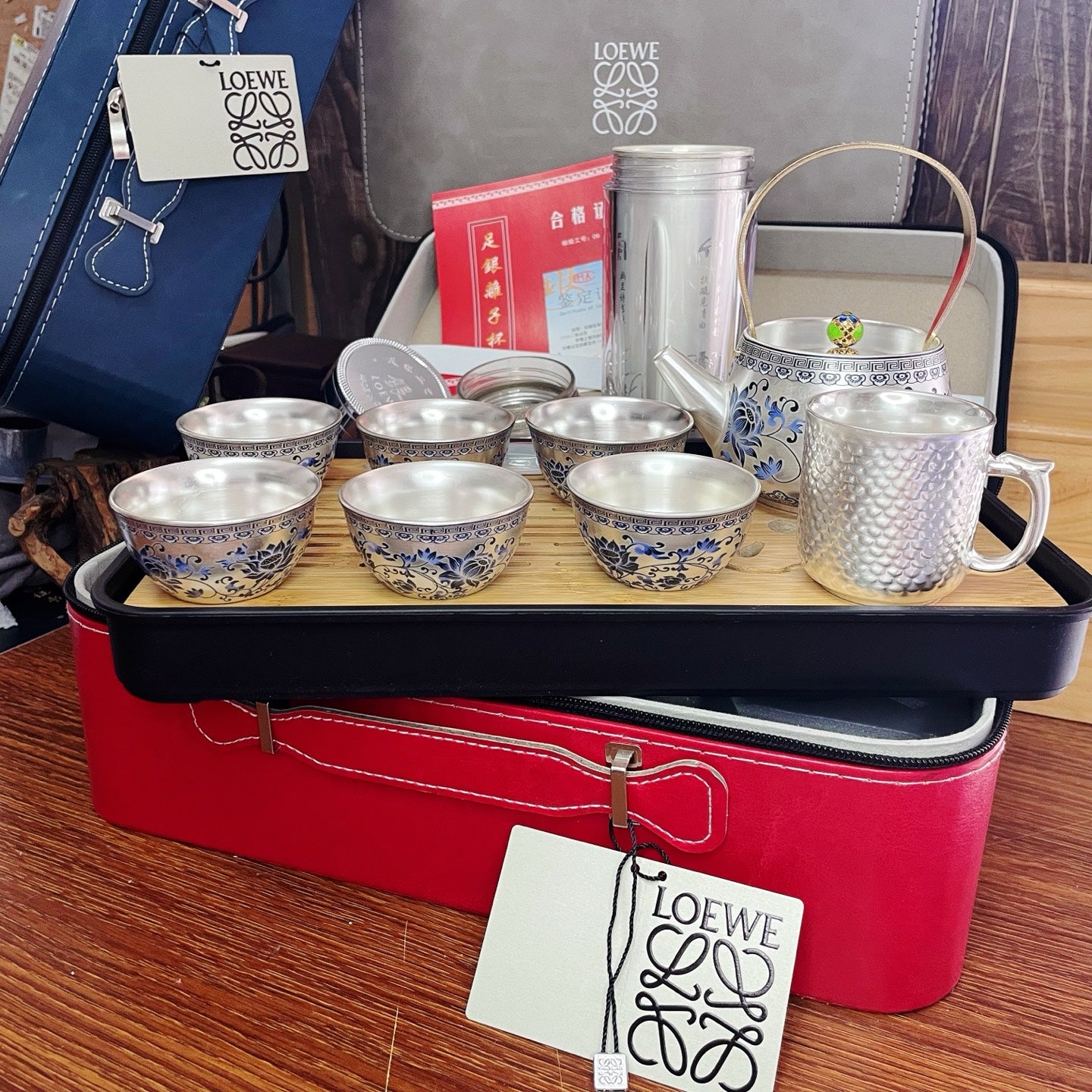 Loewe 999 Silver Enamel Tea Set
