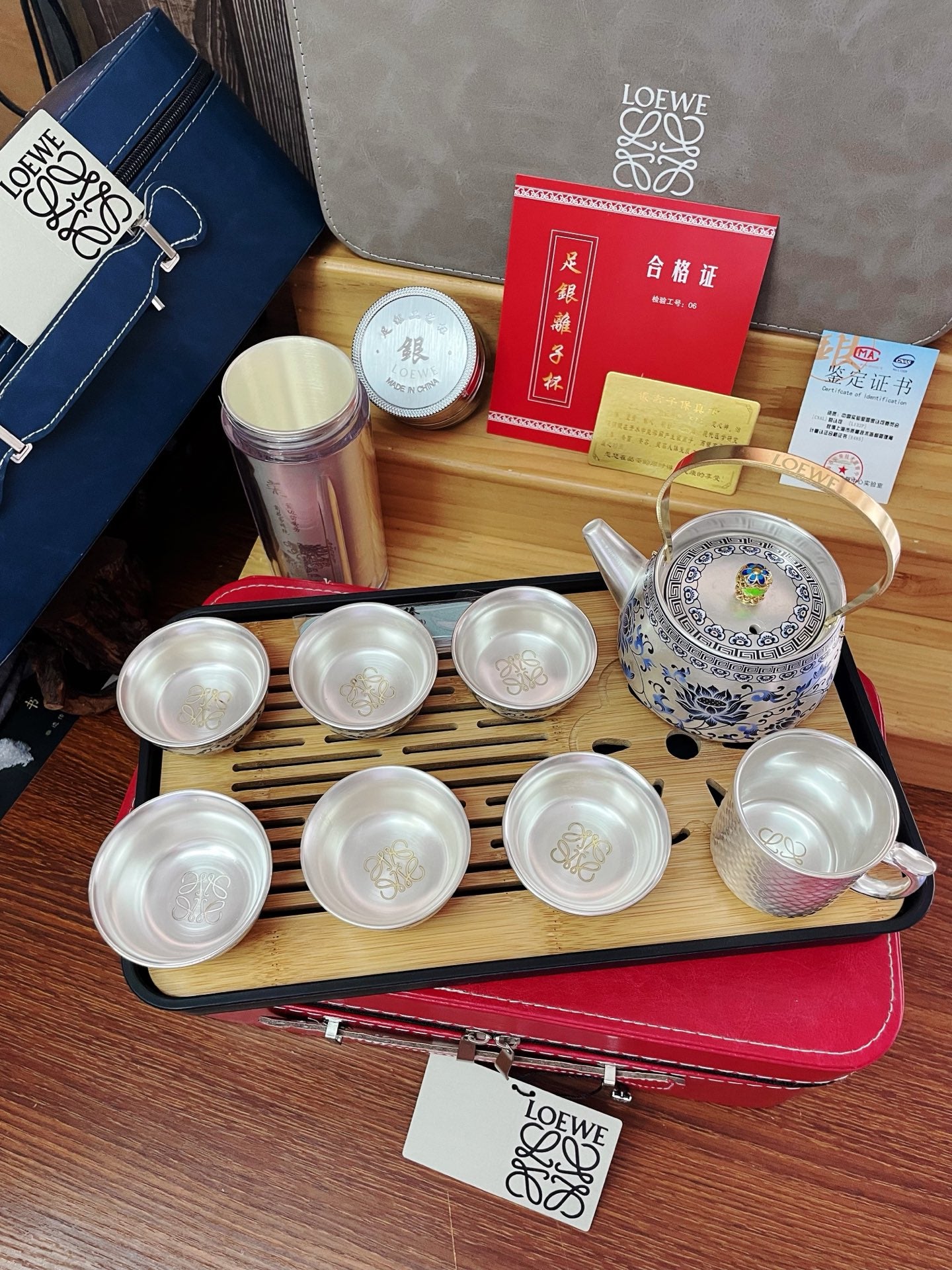 Loewe 999 Silver Enamel Tea Set