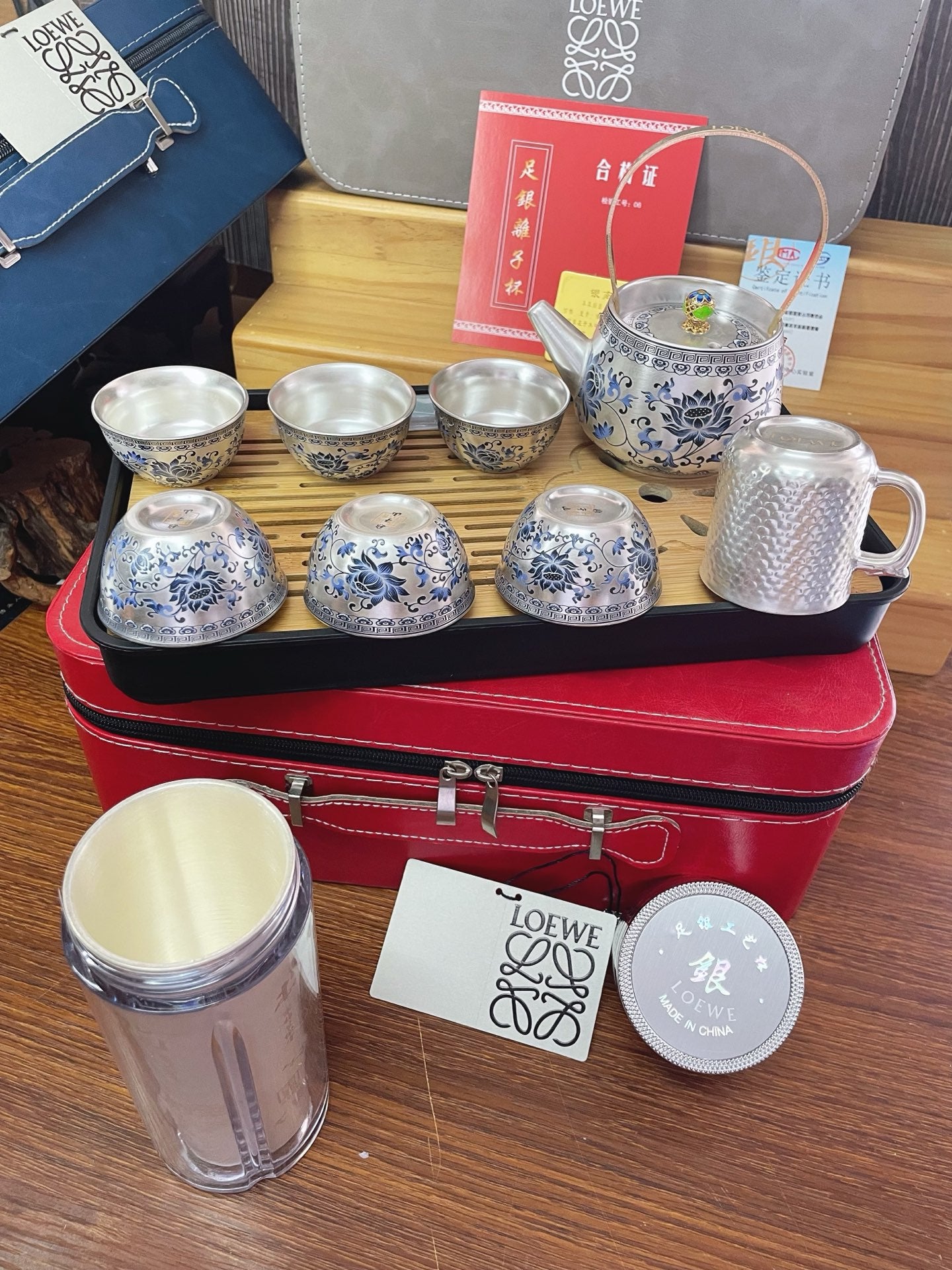 Loewe 999 Silver Enamel Tea Set