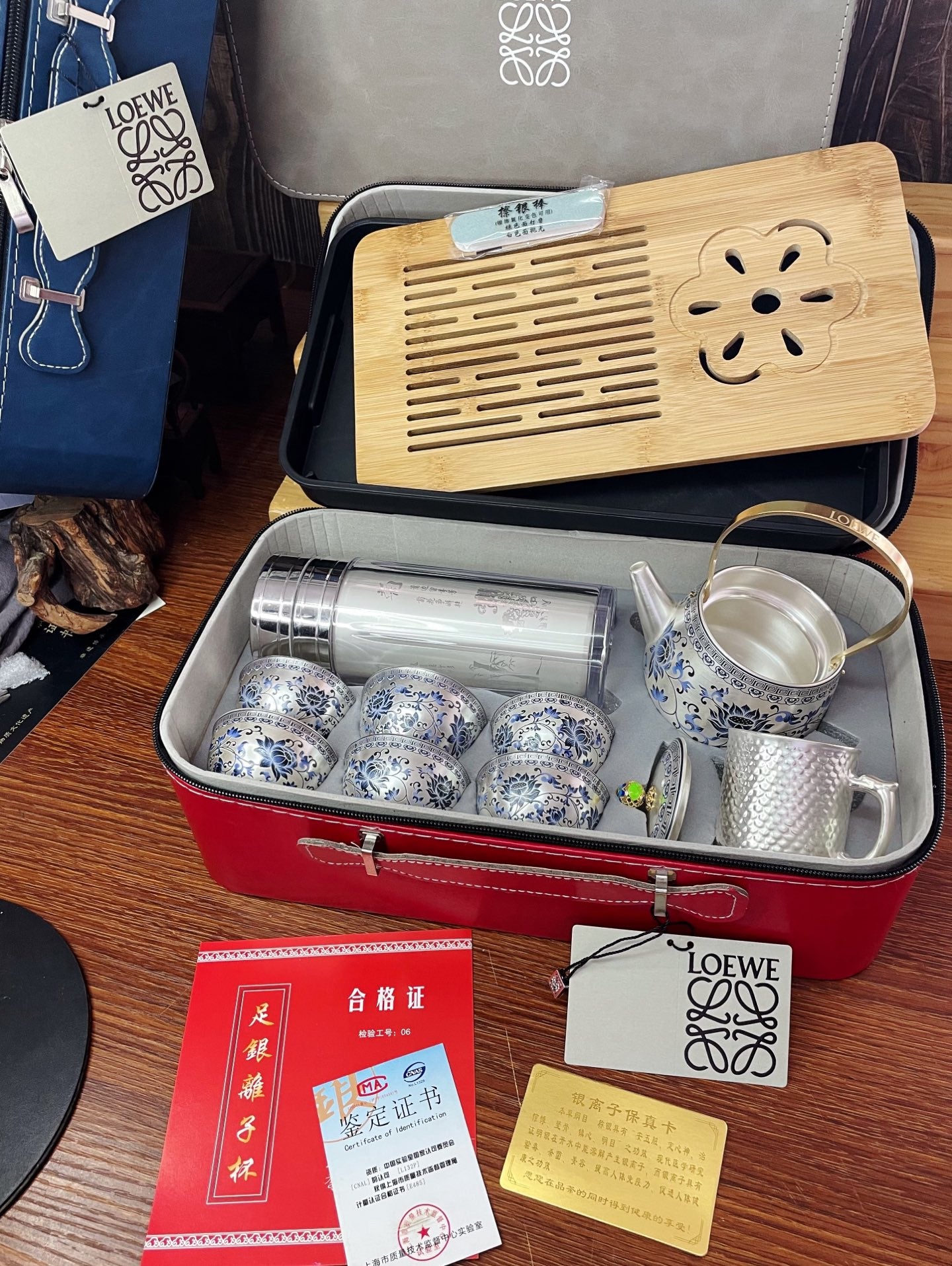 Loewe 999 Silver Enamel Tea Set