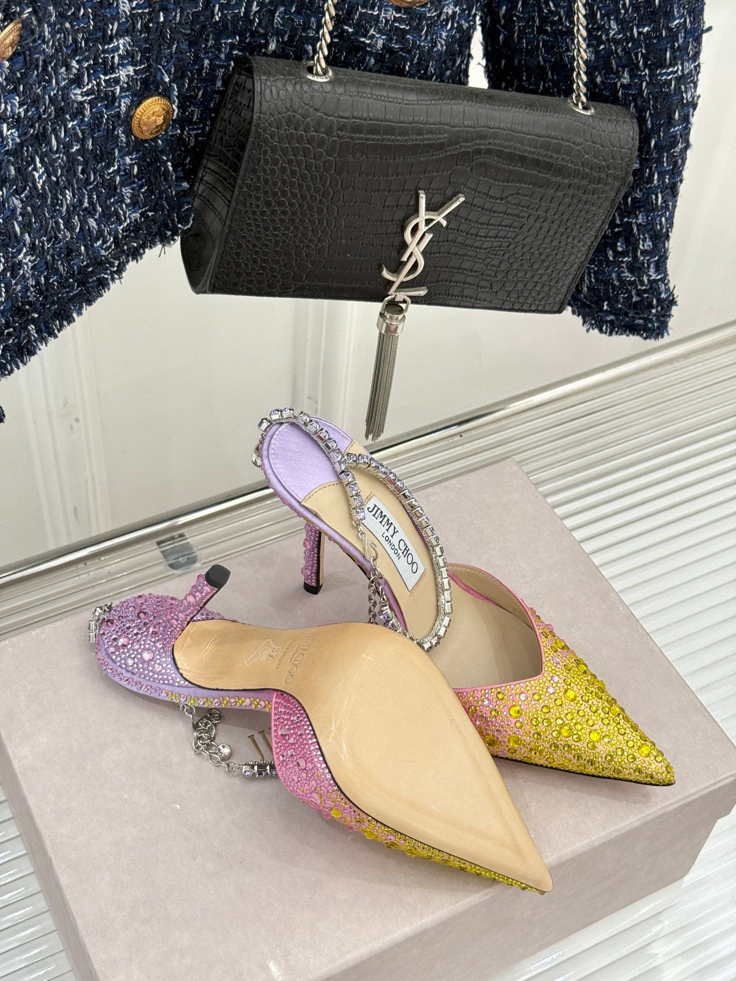 Jimmy Choo Classic Crystal Pointed High-Heeled Sandals