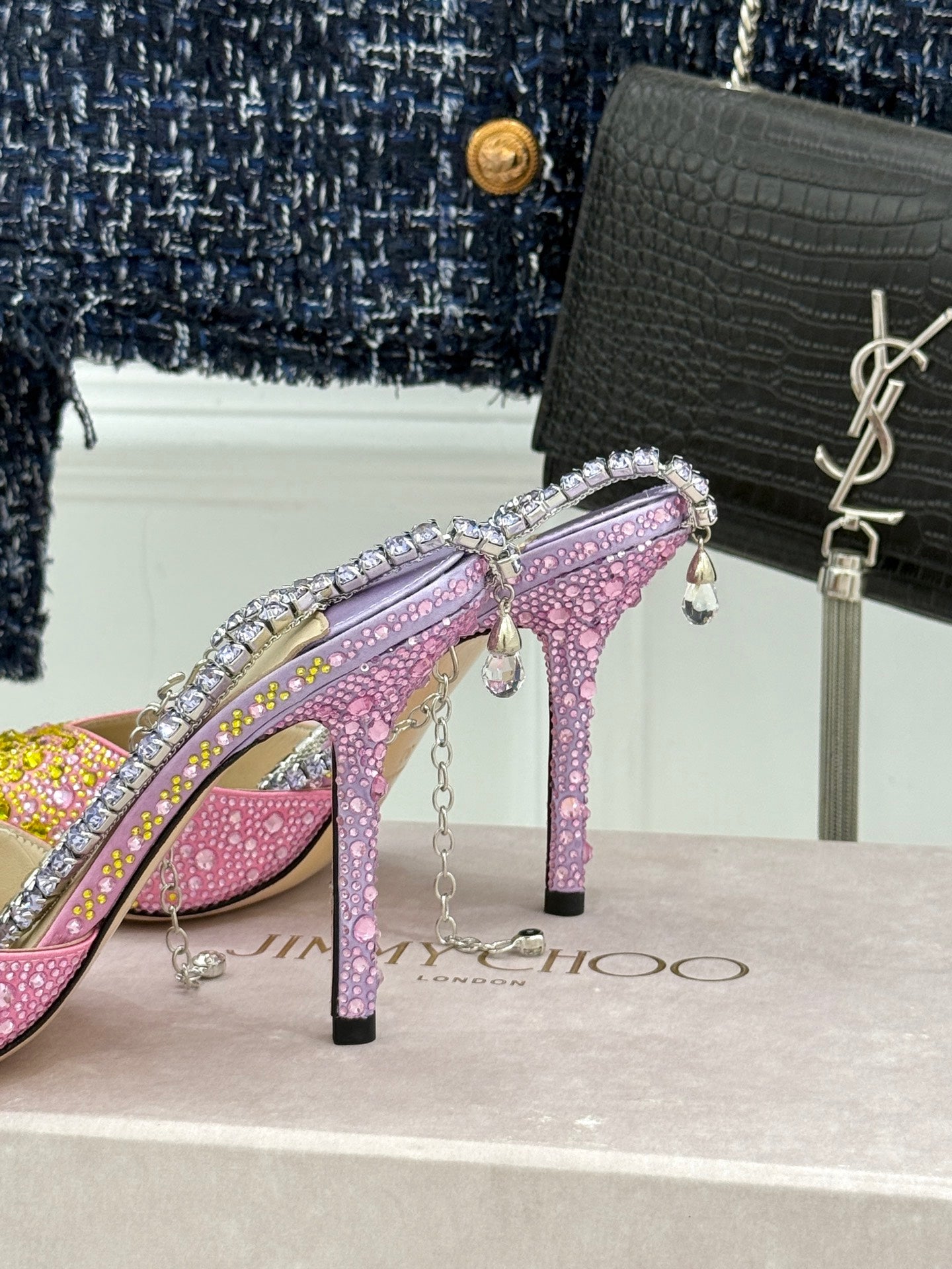 Jimmy Choo Classic Crystal Pointed High-Heeled Sandals