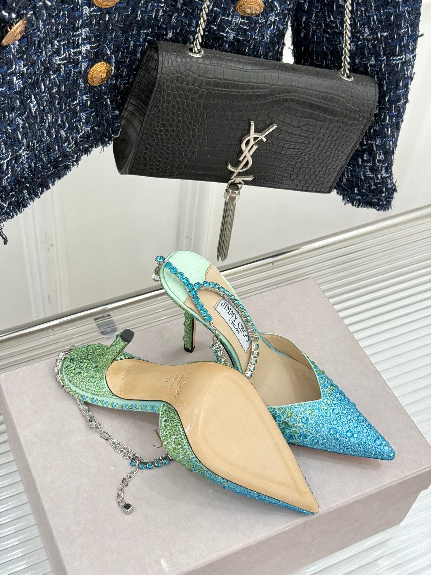 Jimmy Choo Classic Crystal Pointed High-Heeled Sandals