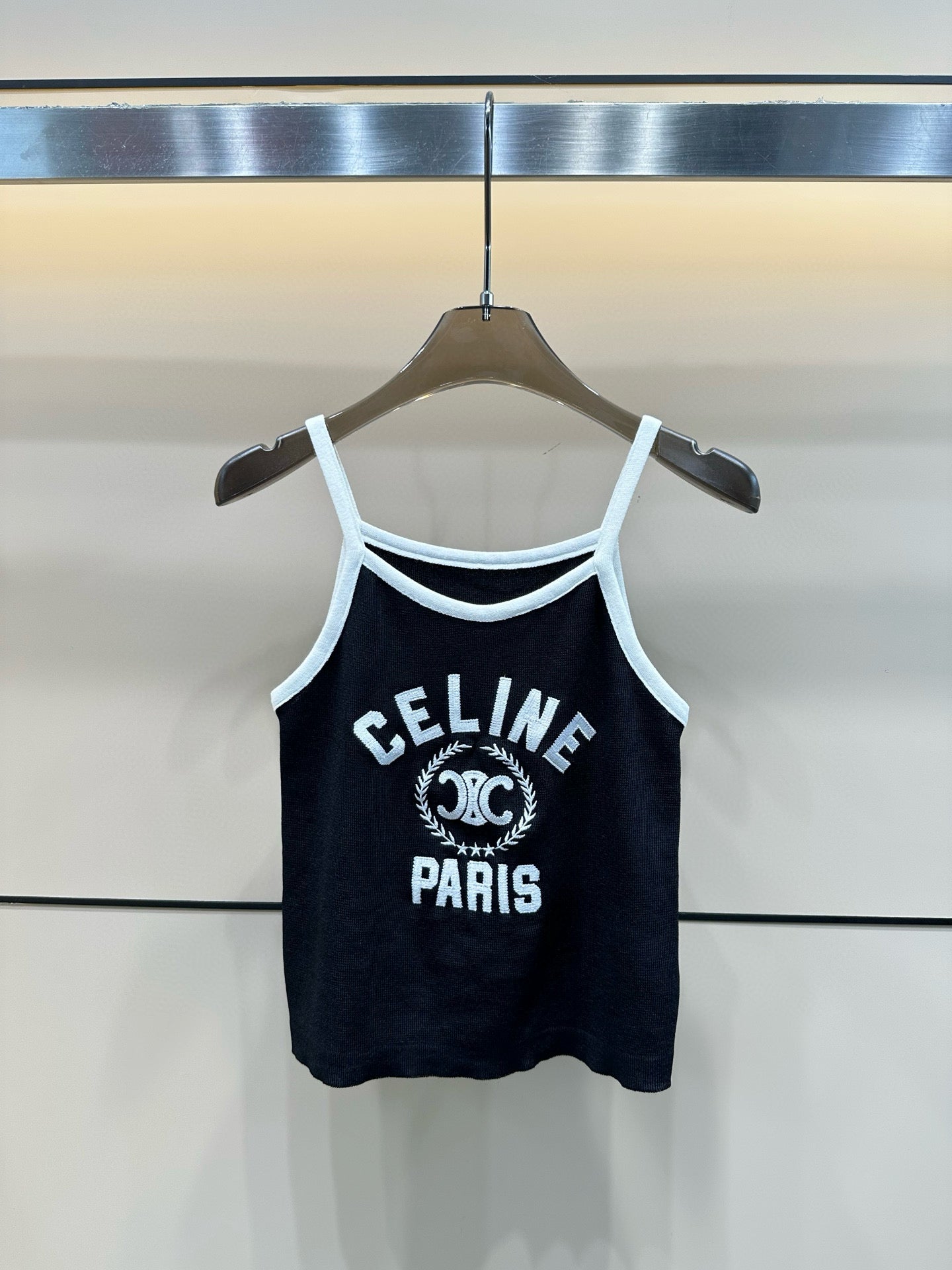 Celine Triomphe Embroidered Knit Tank Top