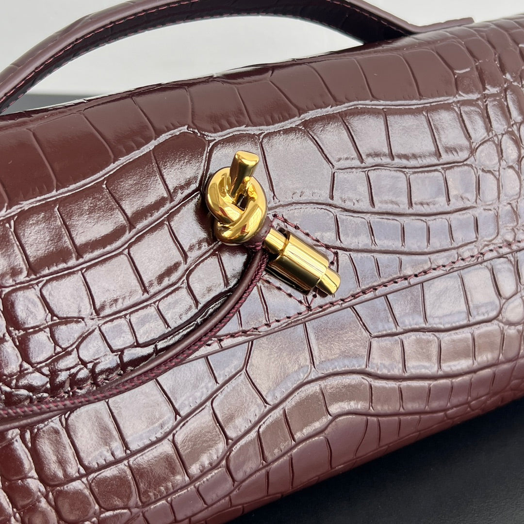 Bottega Veneta Crocodile Embossed Intrecciato Clutch
