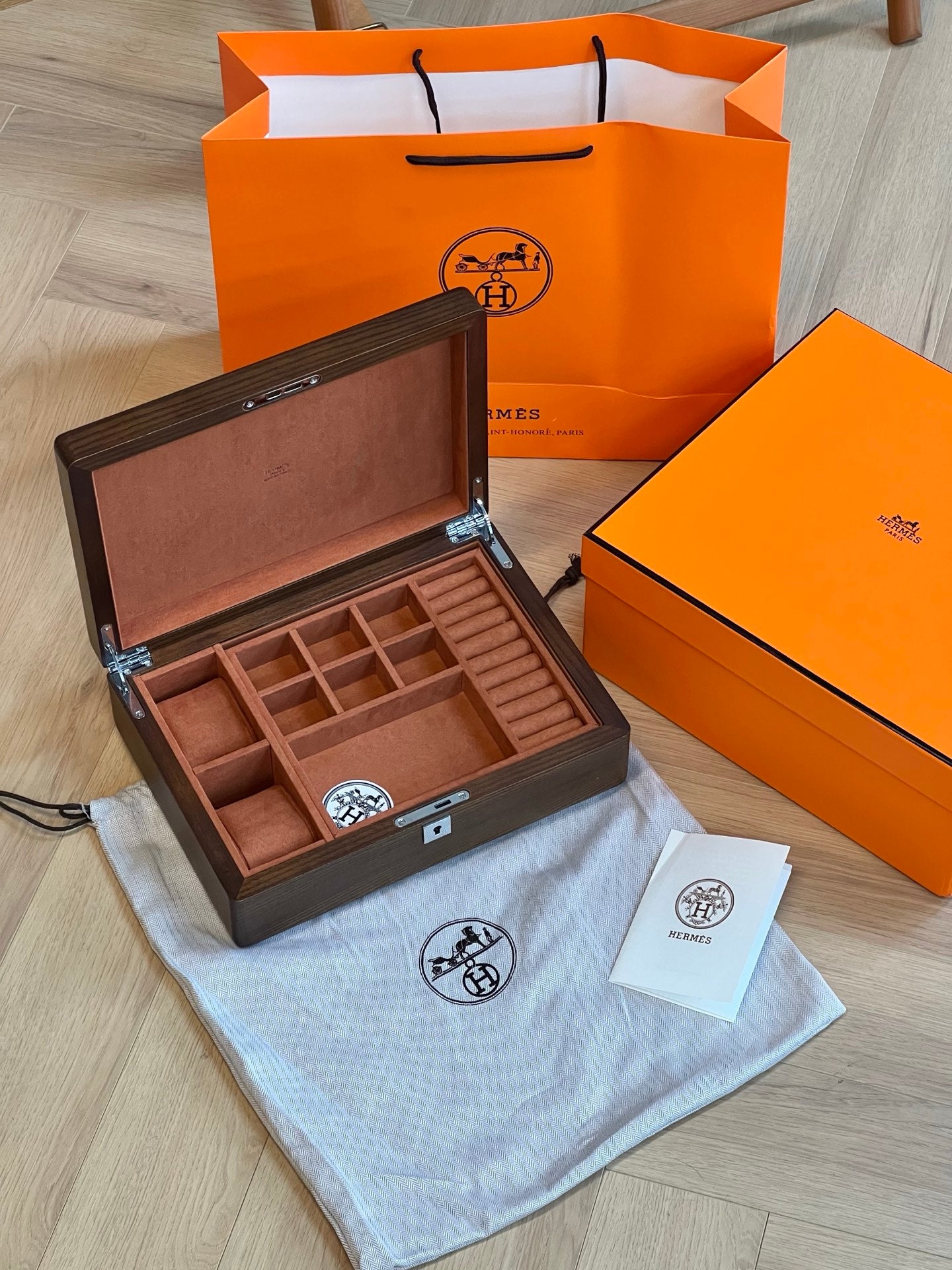 Hermès Rare Leather Wood Jewelry Box