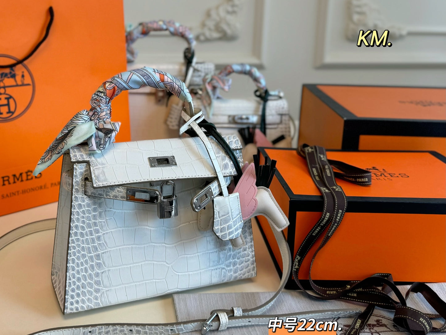 Hermès Crocodile Embossed Silver Kelly Bag