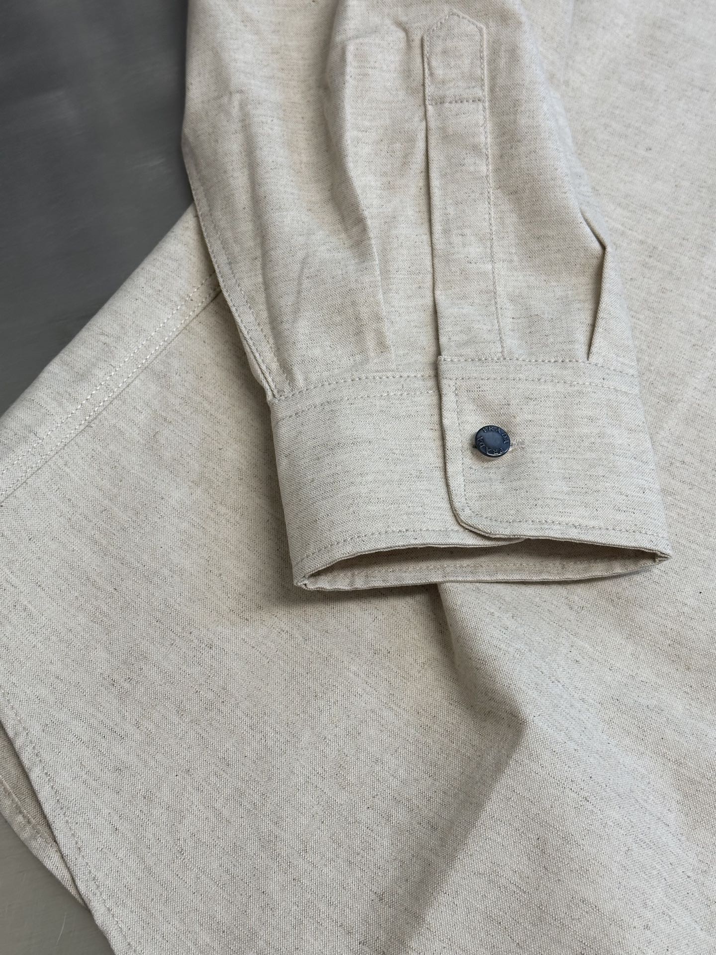 Prada Linen-Cotton Triangle Logo Shirt
