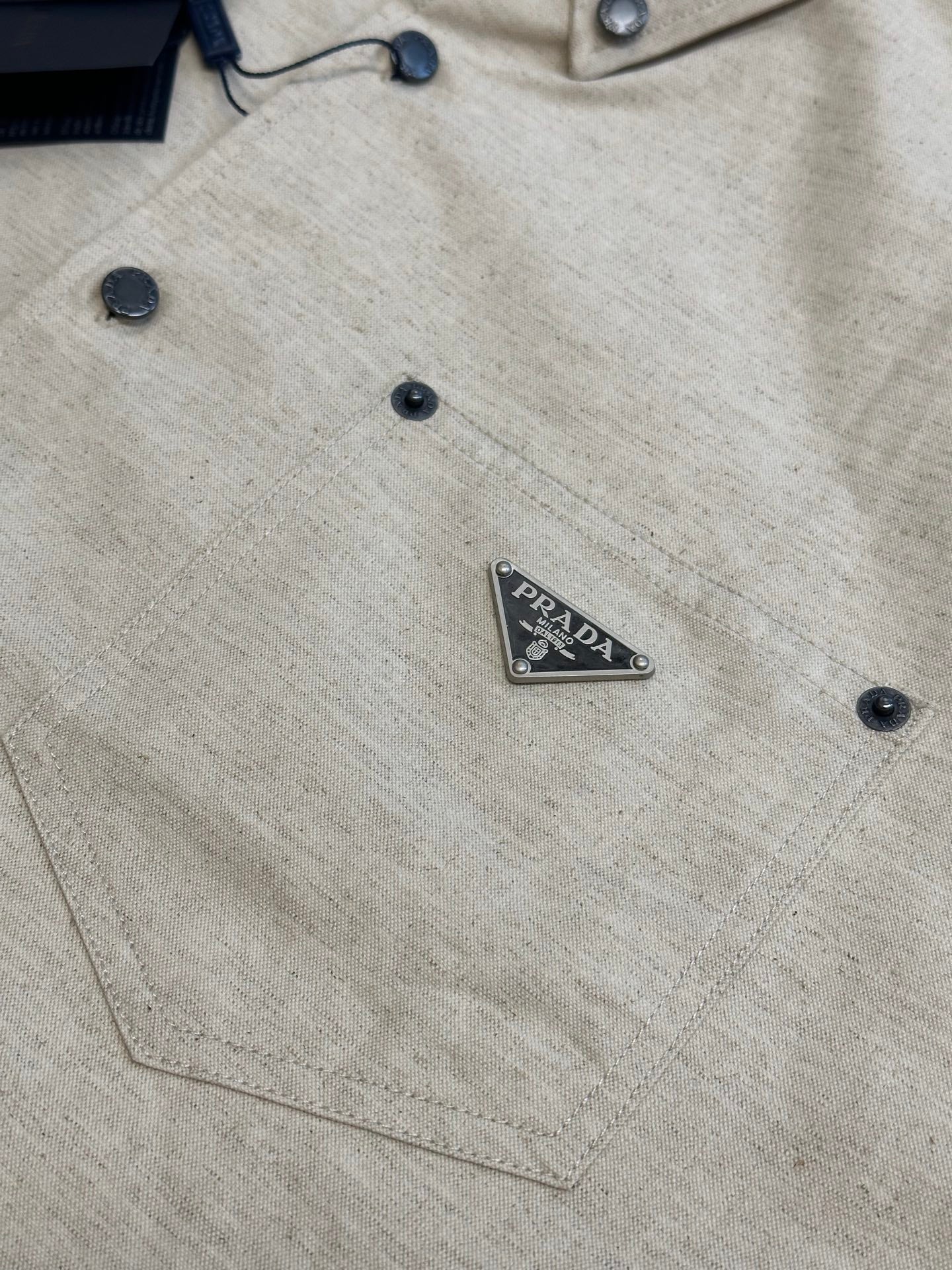 Prada Linen-Cotton Triangle Logo Shirt