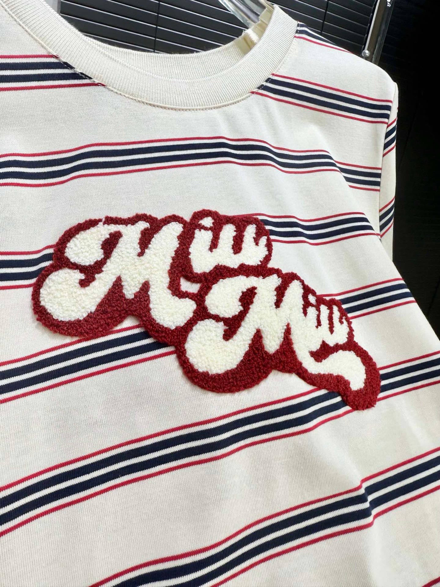 Miu Miu Embroidered Striped T-Shirt