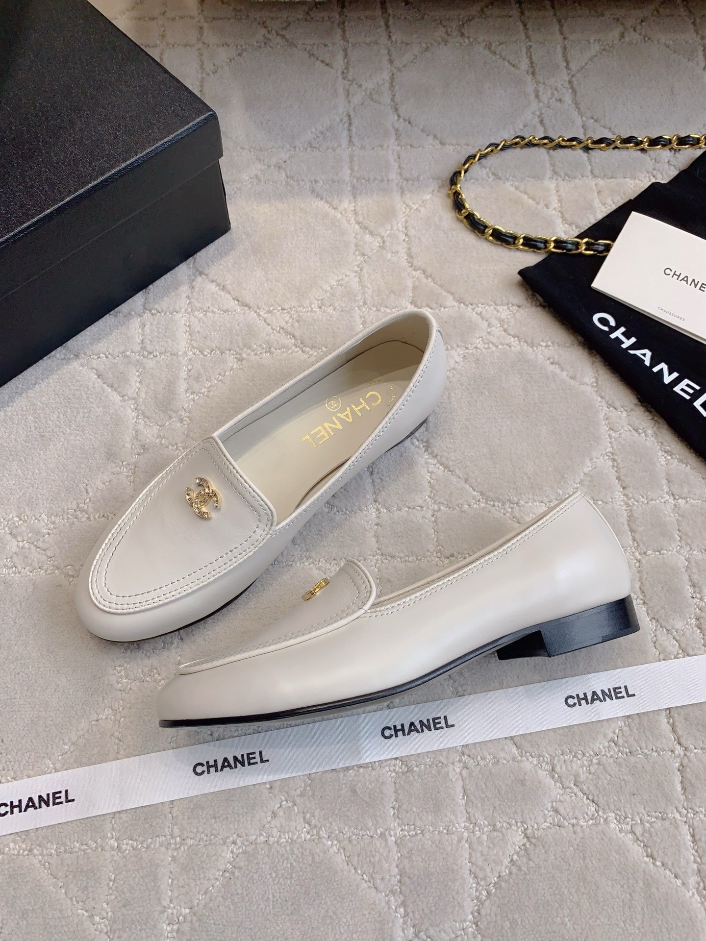 Chanel Rhinestone Buckle Loafers