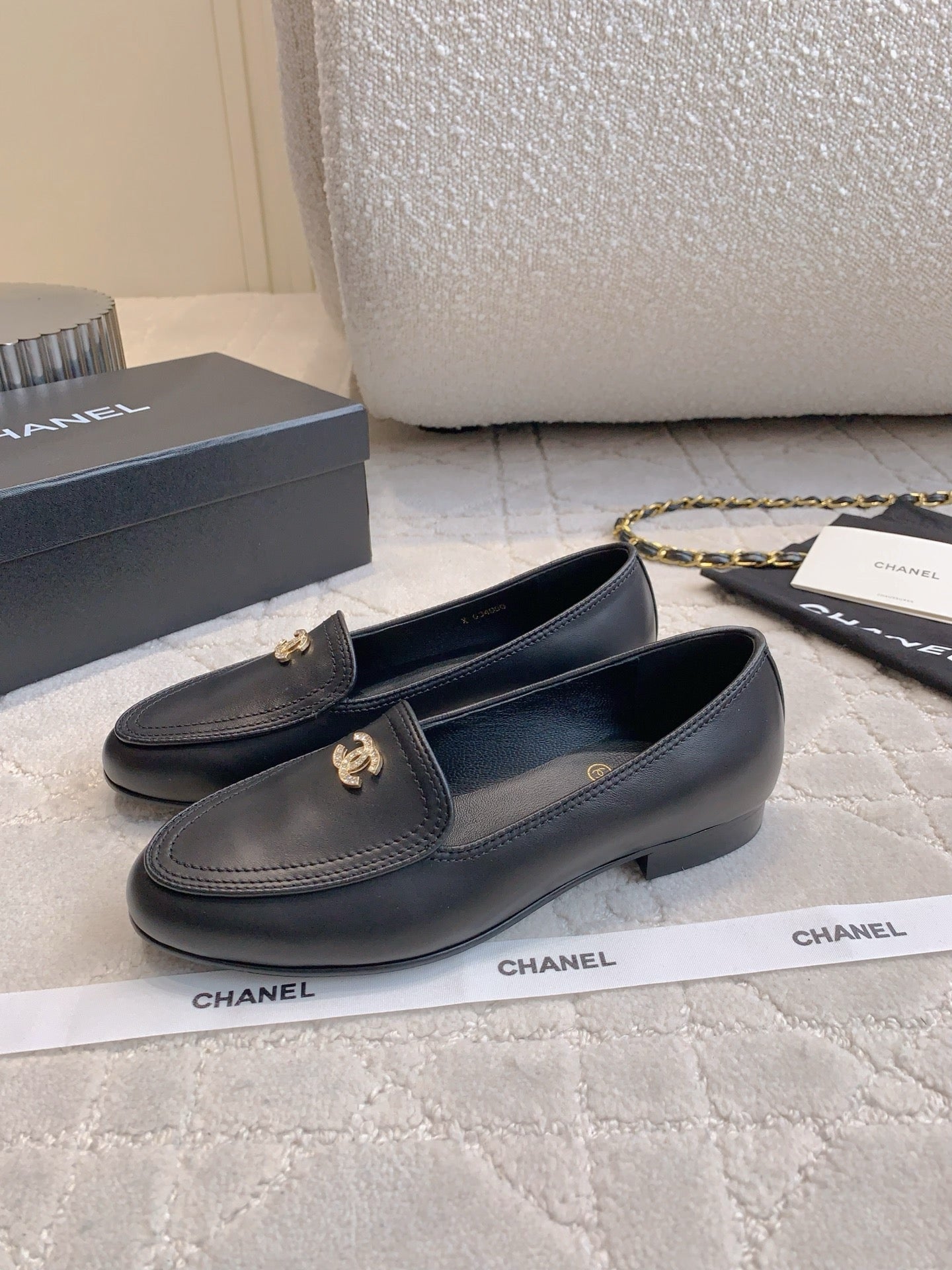 Chanel Rhinestone Buckle Loafers