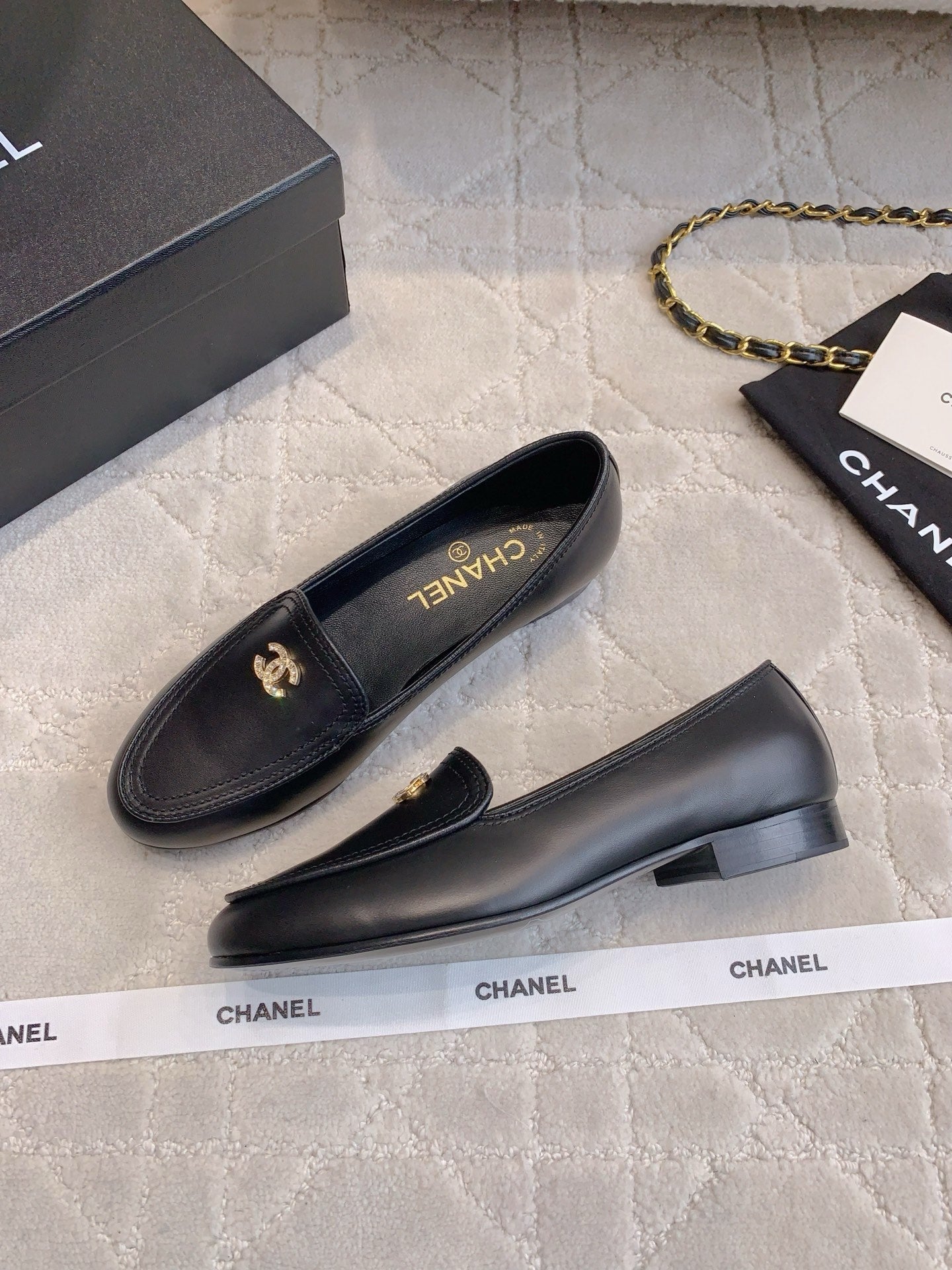 Chanel Rhinestone Buckle Loafers
