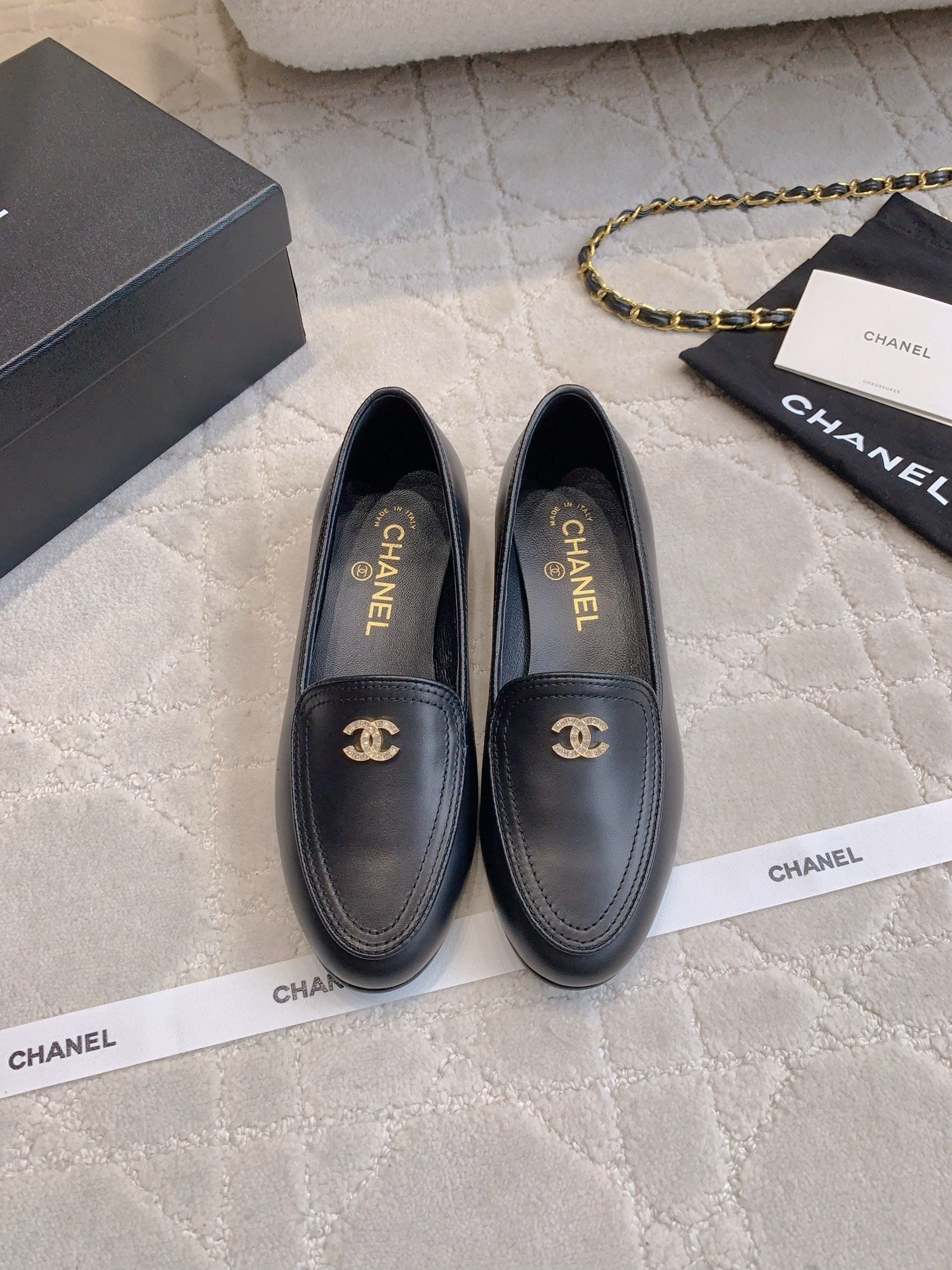 Chanel Rhinestone Buckle Loafers