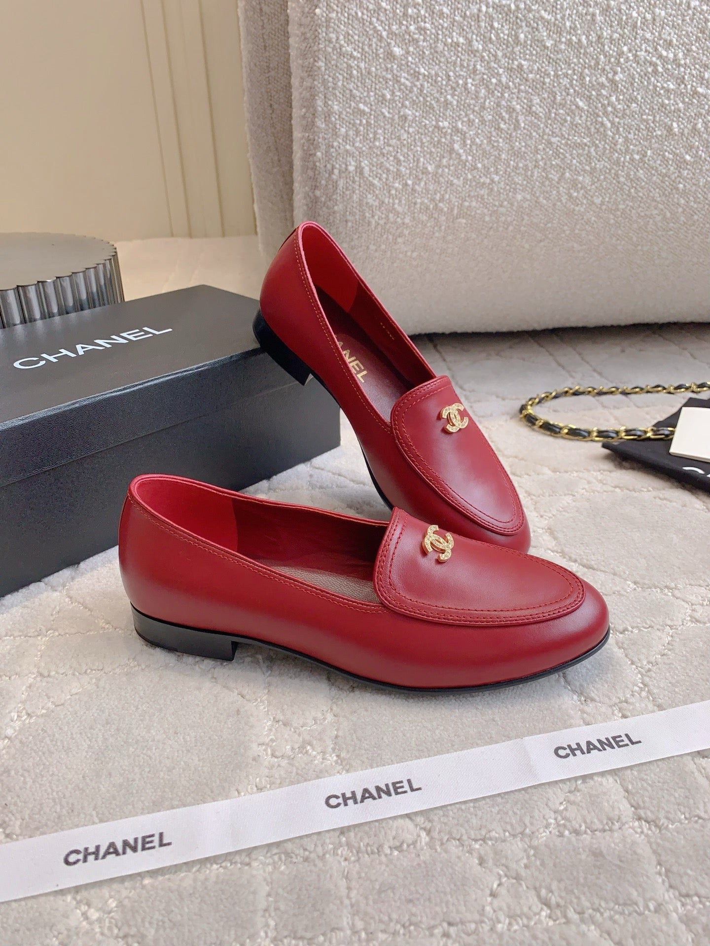 Chanel Rhinestone Buckle Loafers