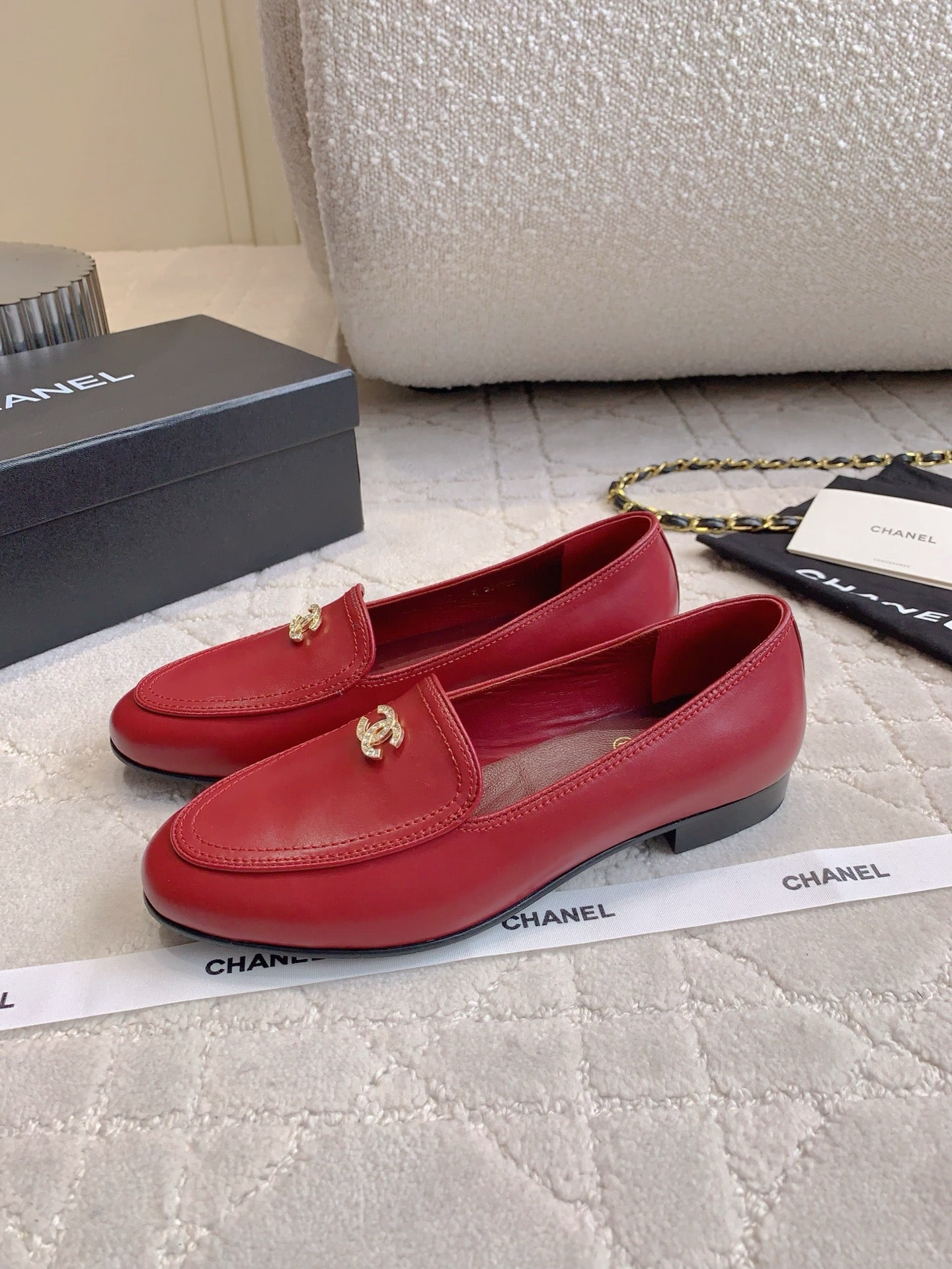 Chanel Rhinestone Buckle Loafers