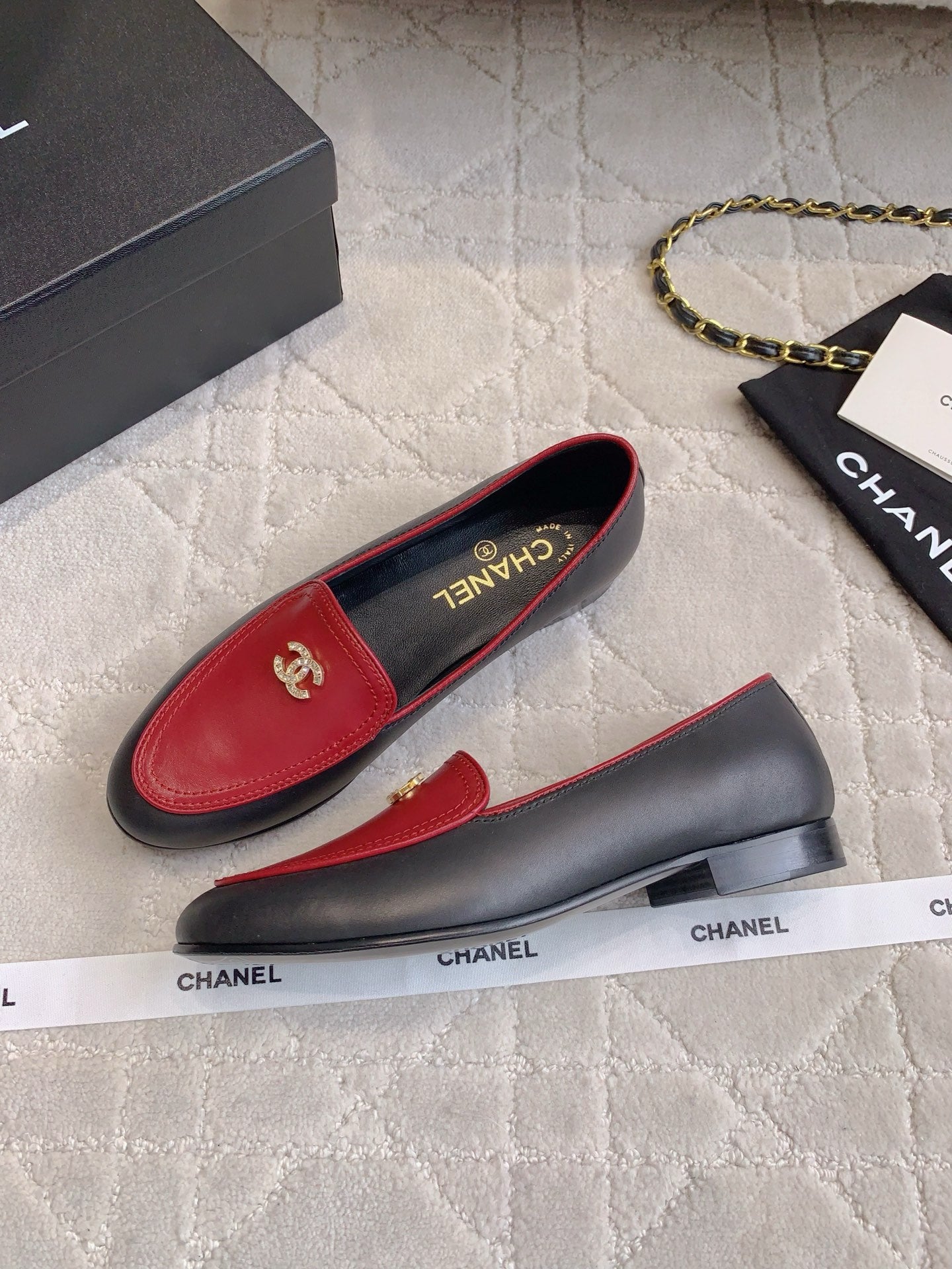 Chanel Rhinestone Buckle Loafers