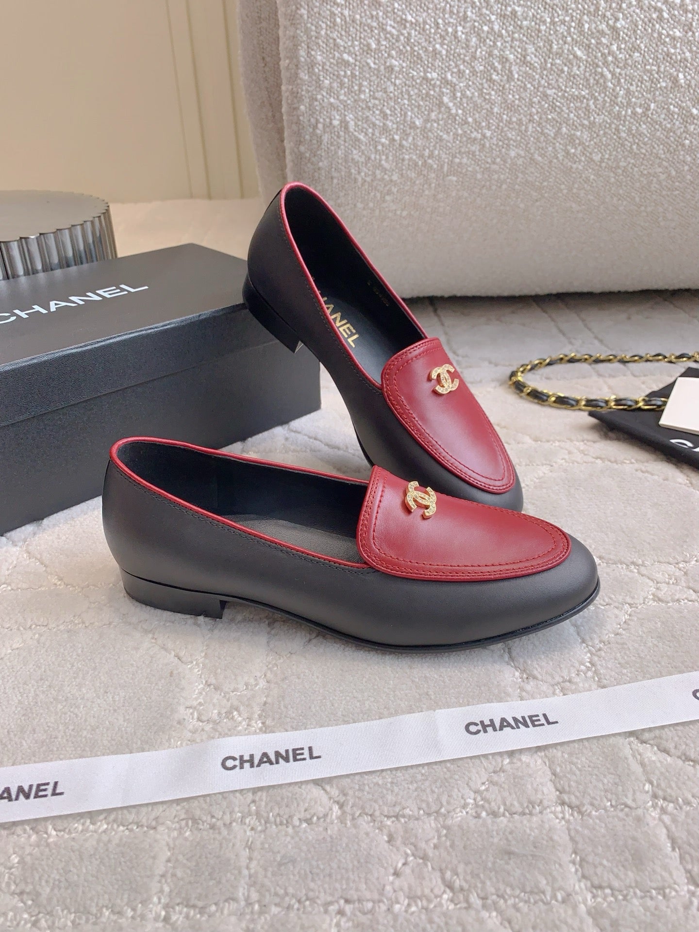 Chanel Rhinestone Buckle Loafers