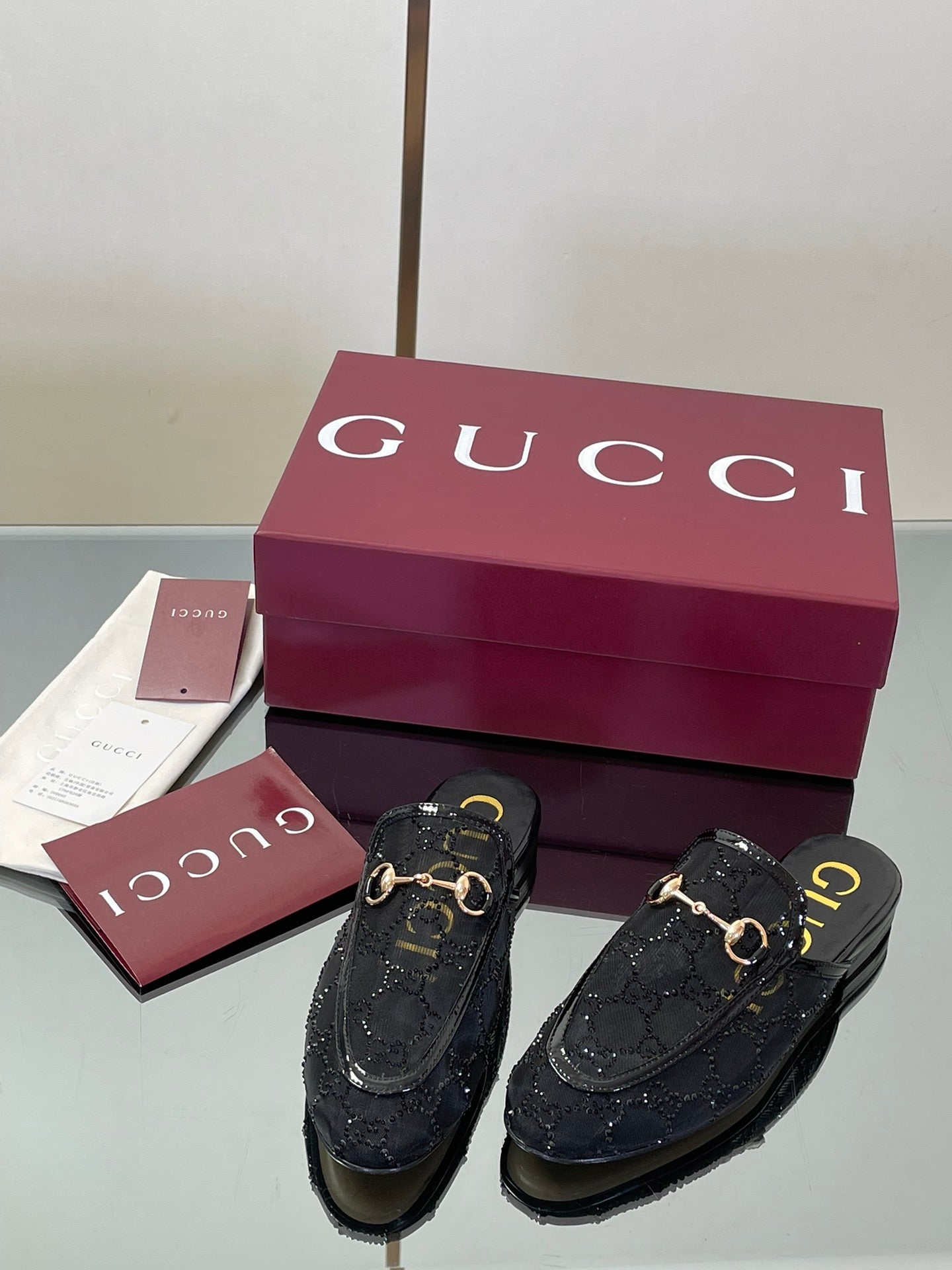 Gucci Crystal GG Patent Loafer Mules – 2025FW