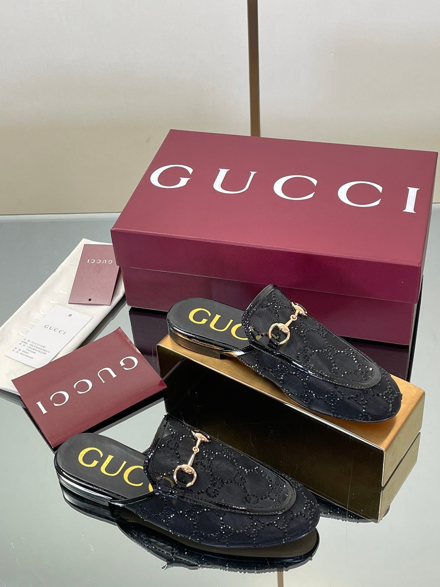 Gucci Crystal GG Patent Loafer Mules – 2025FW