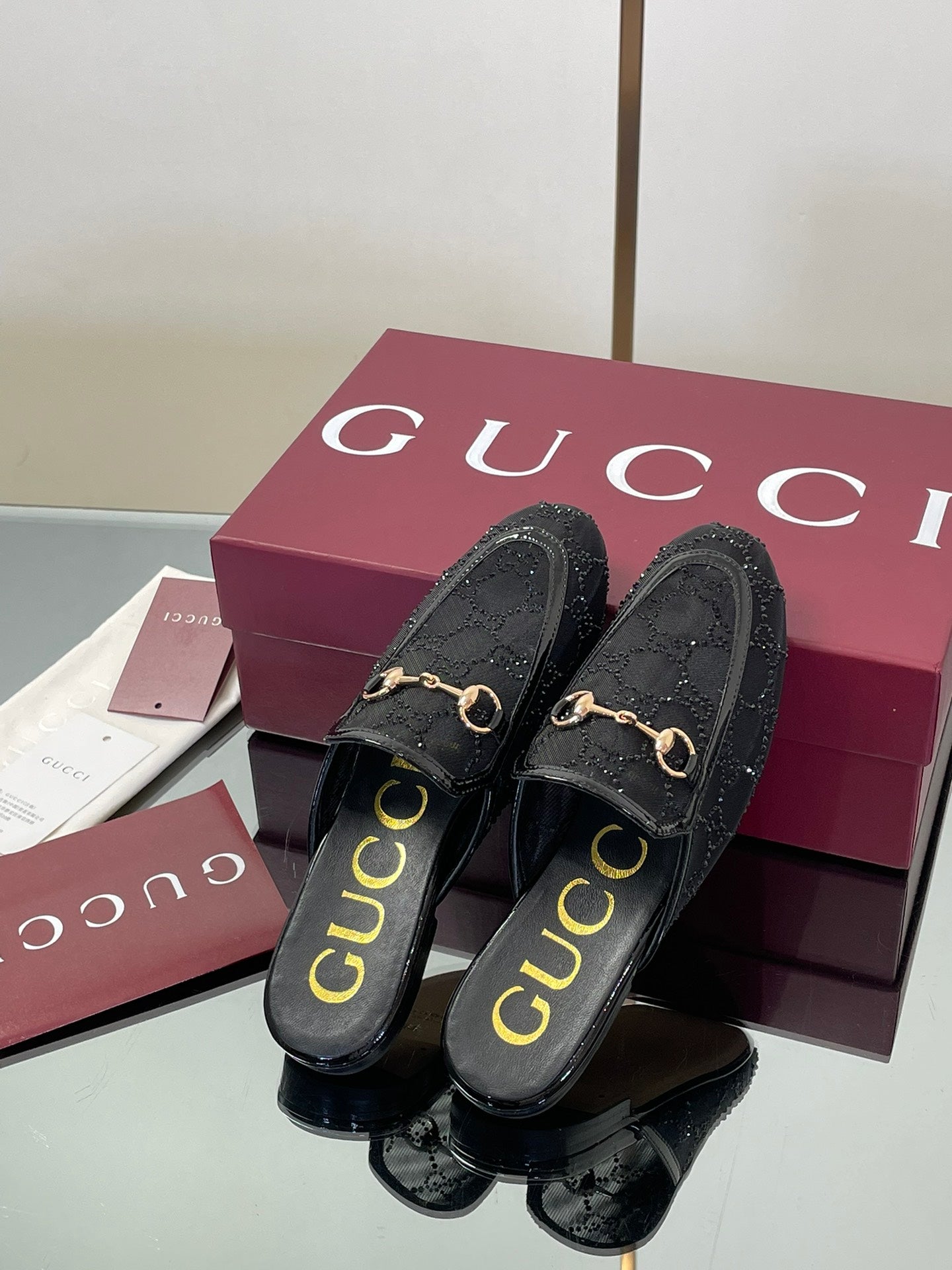 Gucci Crystal GG Patent Loafer Mules – 2025FW