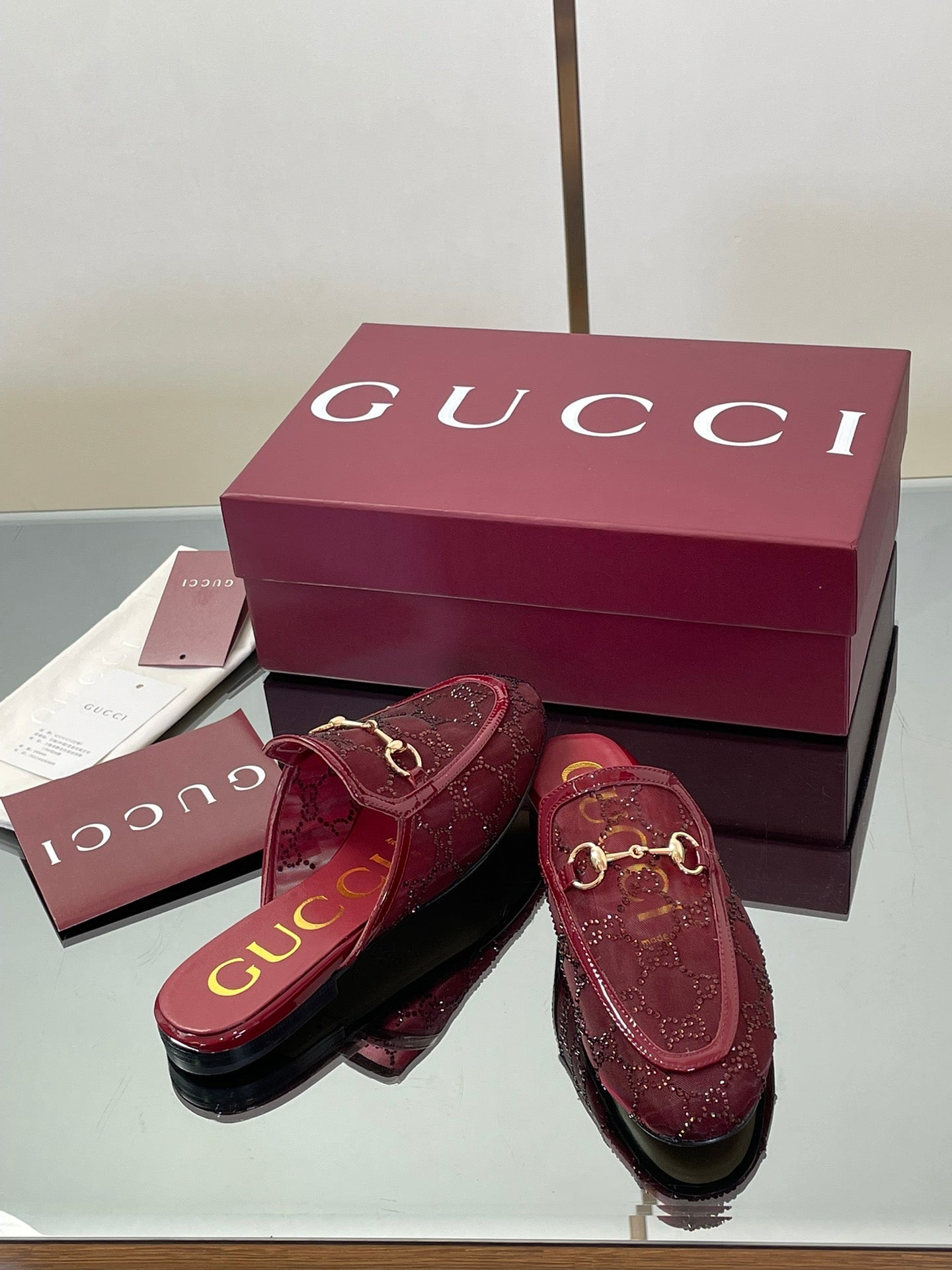 Gucci Crystal GG Patent Loafer Mules – 2025FW