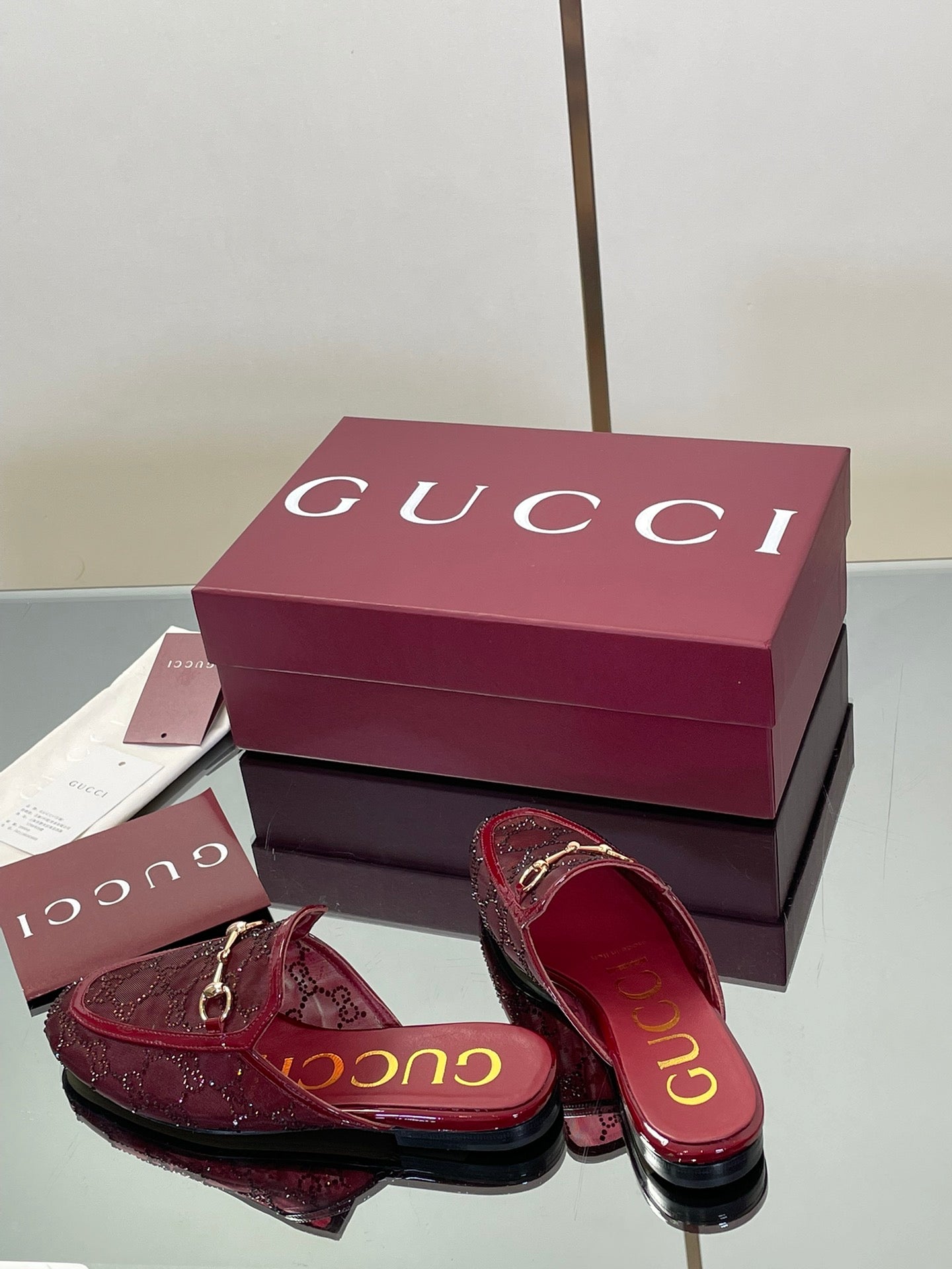 Gucci Crystal GG Patent Loafer Mules – 2025FW