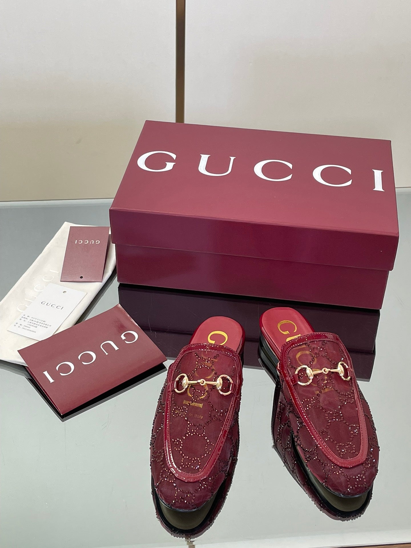 Gucci Crystal GG Patent Loafer Mules – 2025FW