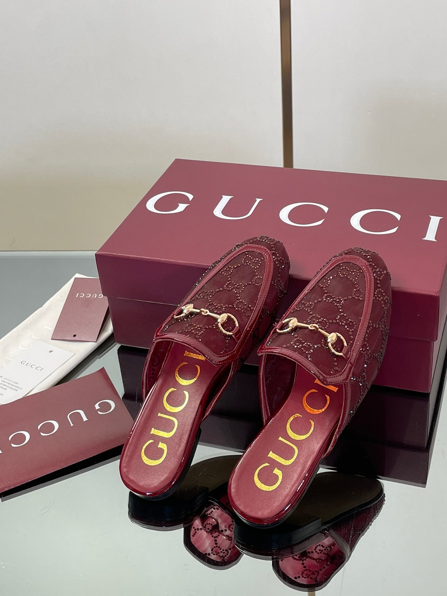 Gucci Crystal GG Patent Loafer Mules – 2025FW