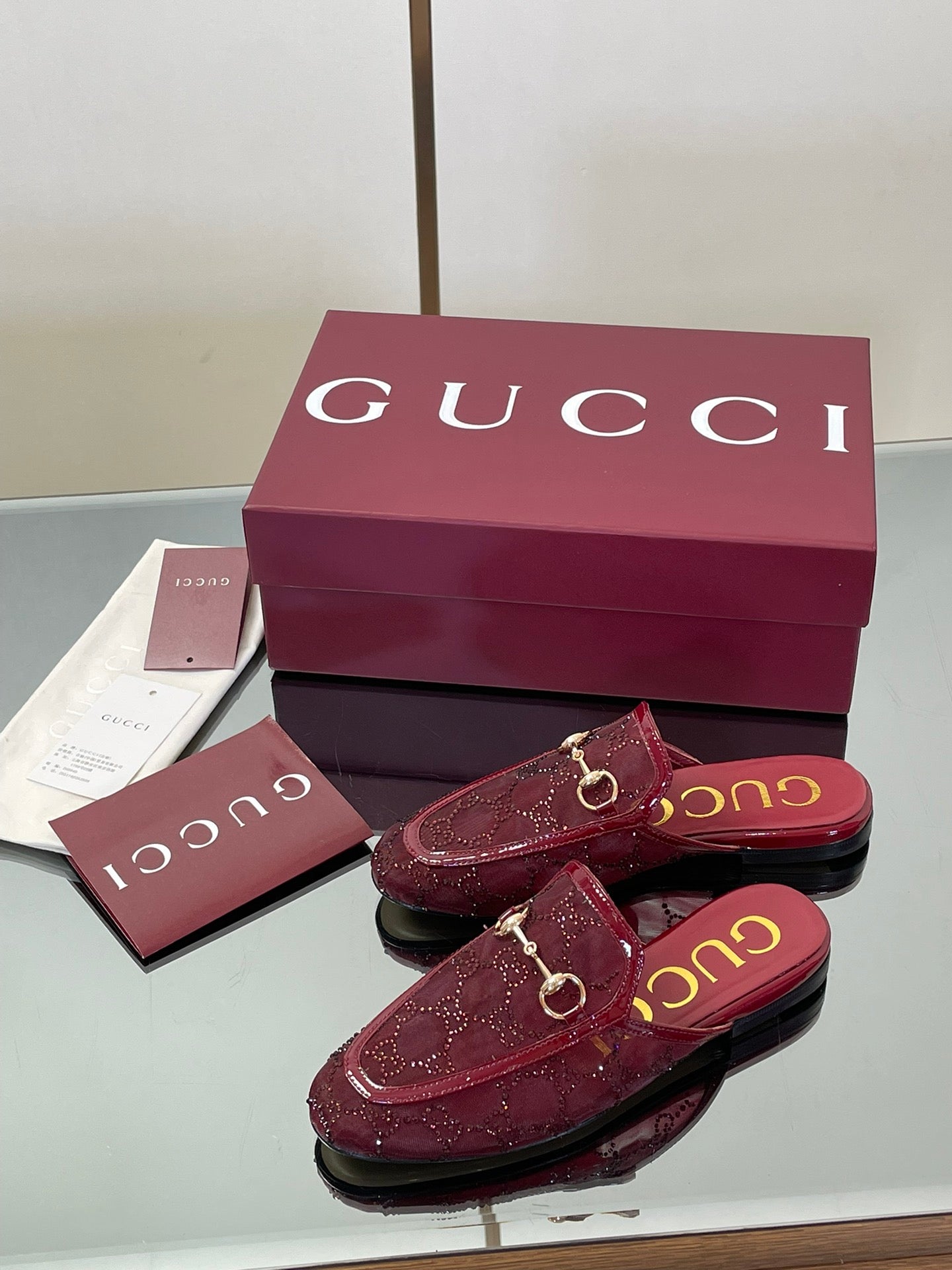 Gucci Crystal GG Patent Loafer Mules – 2025FW