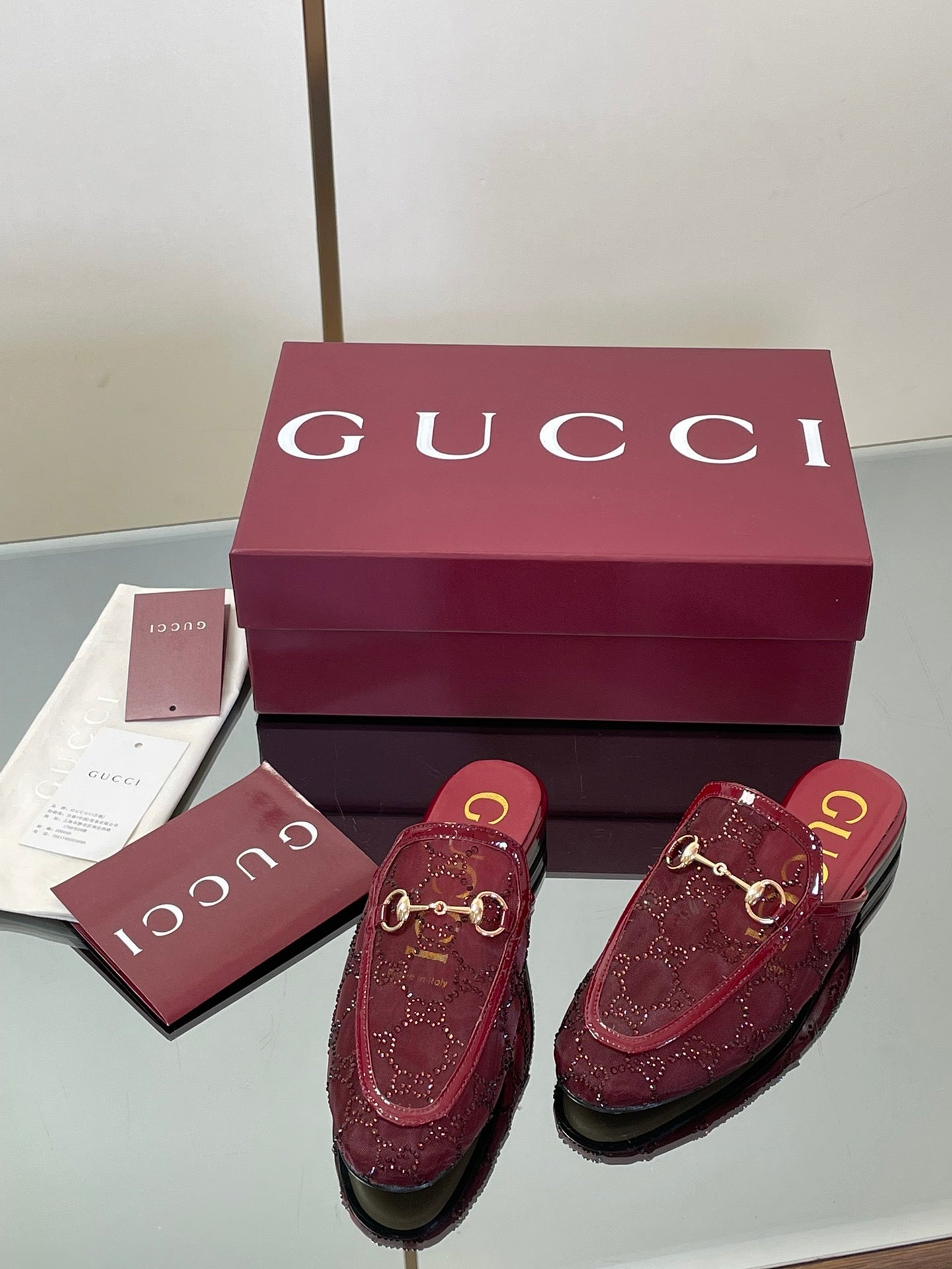 Gucci Crystal GG Patent Loafer Mules – 2025FW