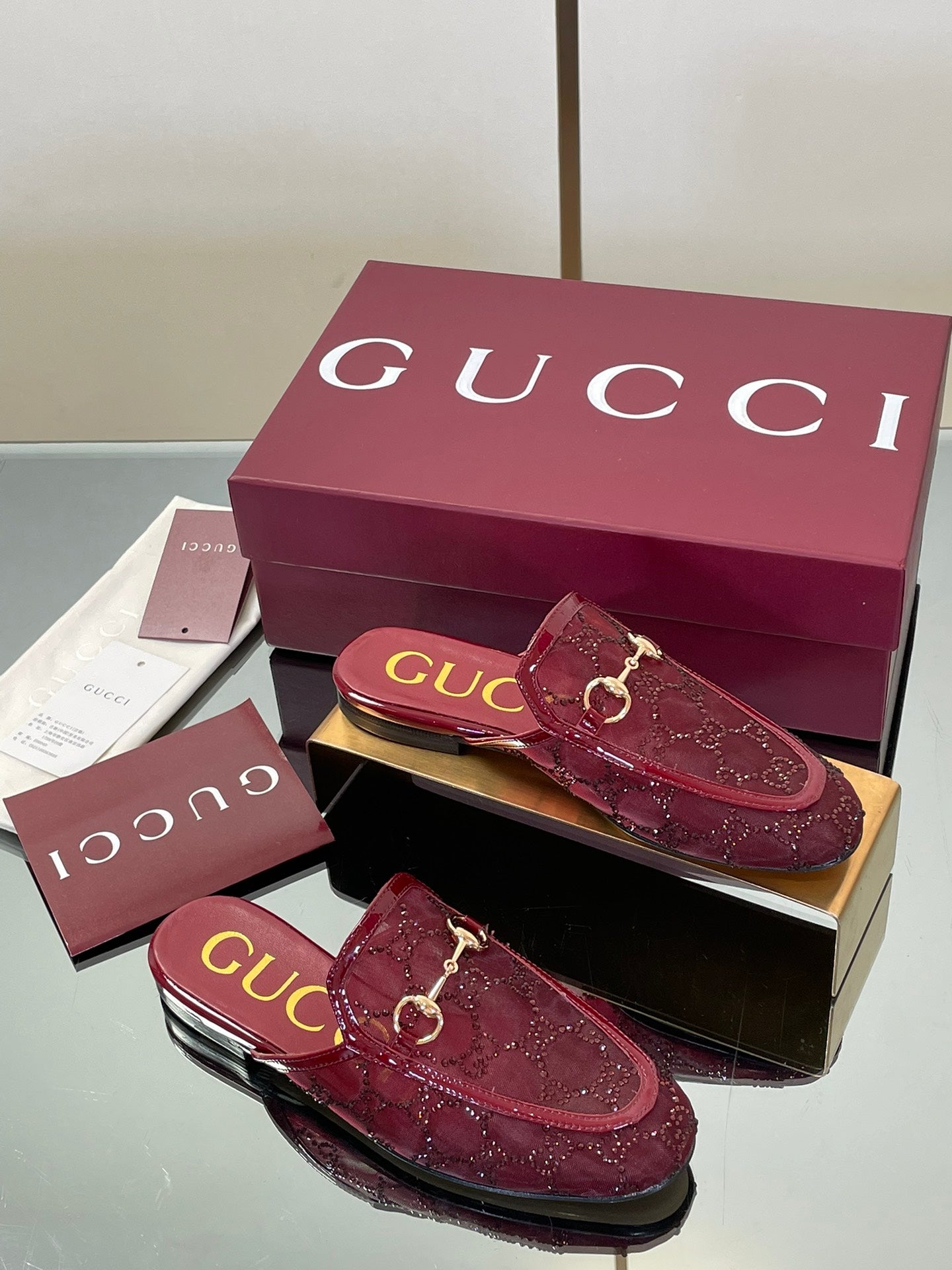 Gucci Crystal GG Patent Loafer Mules – 2025FW